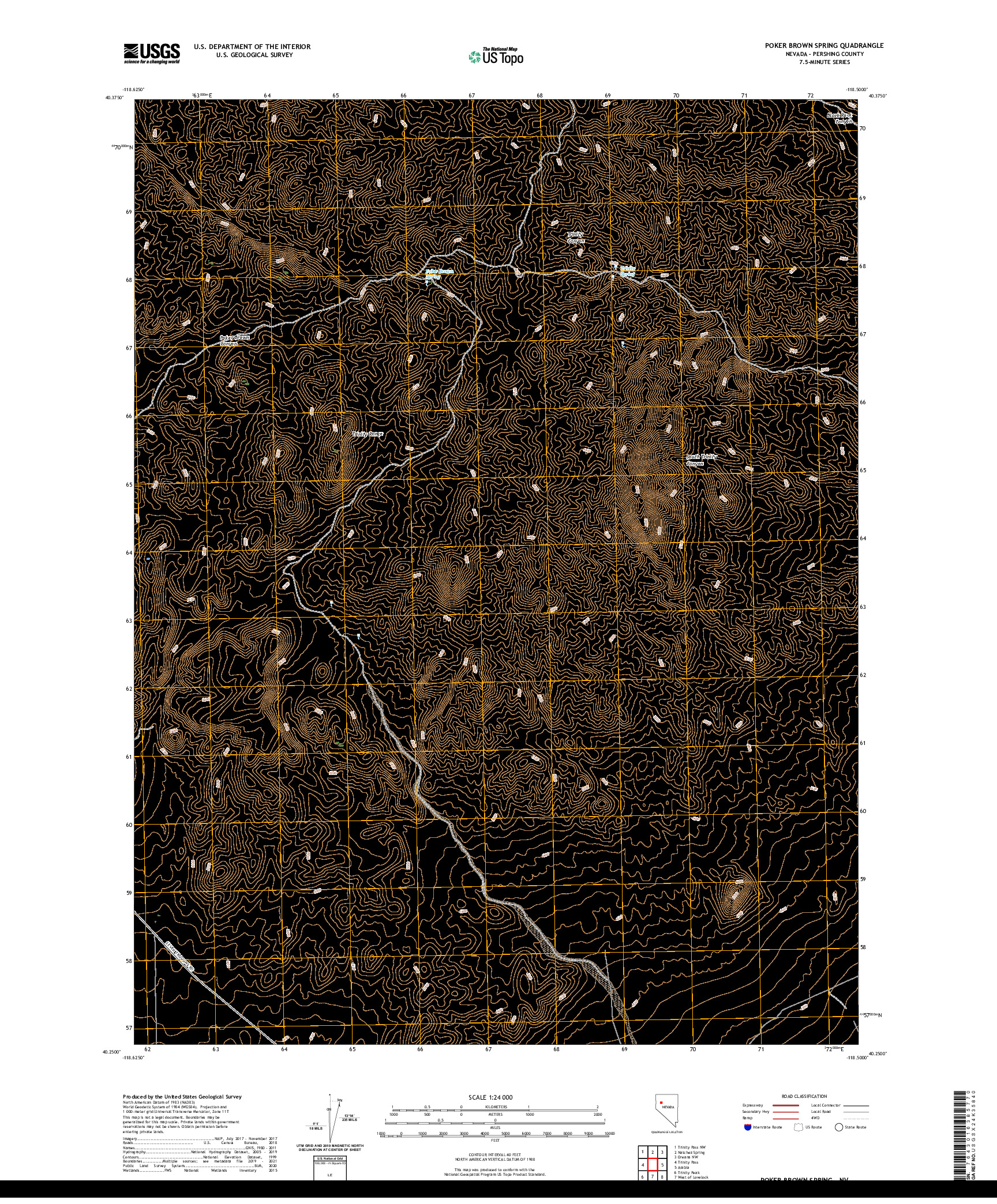 US TOPO 7.5-MINUTE MAP FOR POKER BROWN SPRING, NV