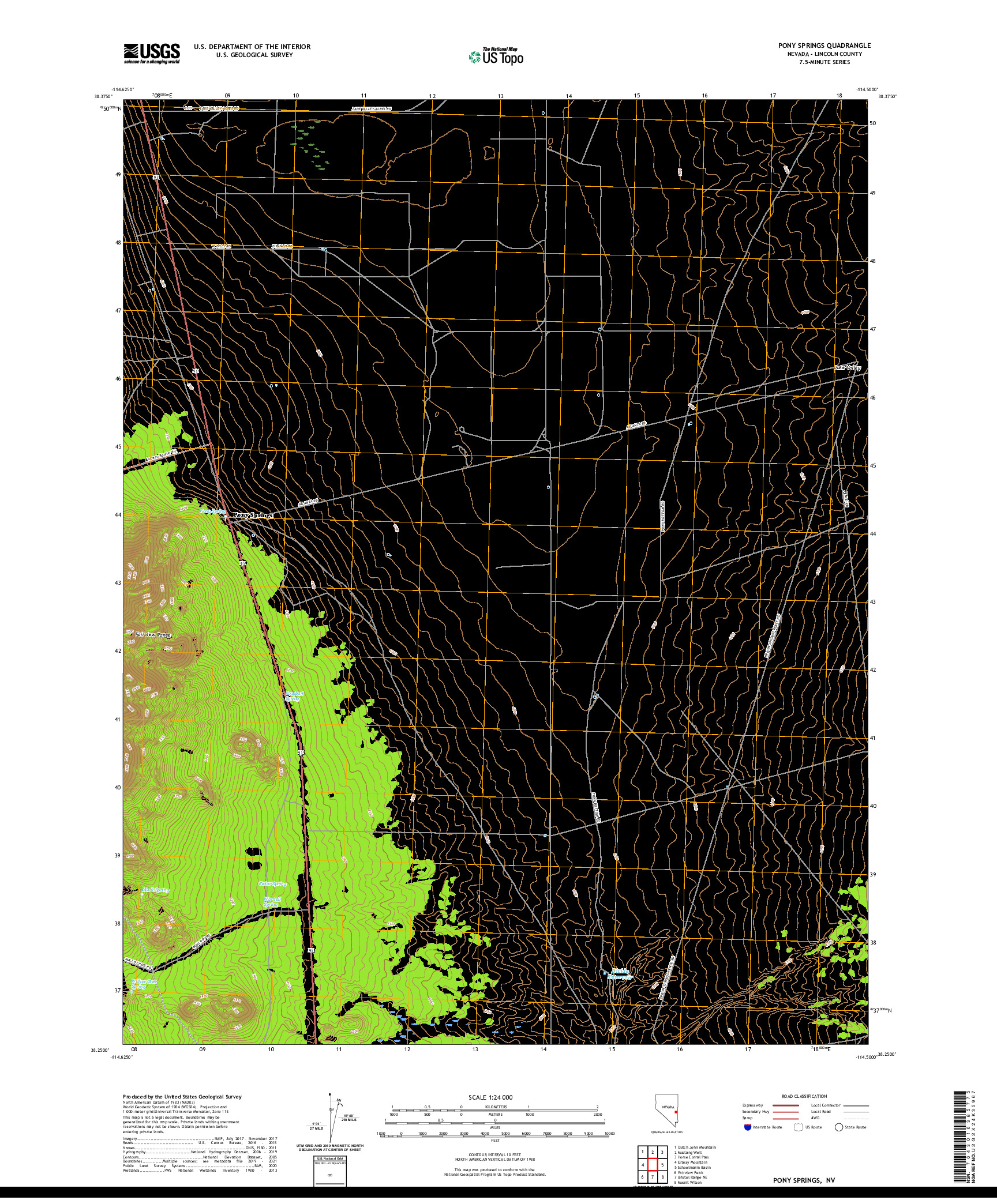 US TOPO 7.5-MINUTE MAP FOR PONY SPRINGS, NV