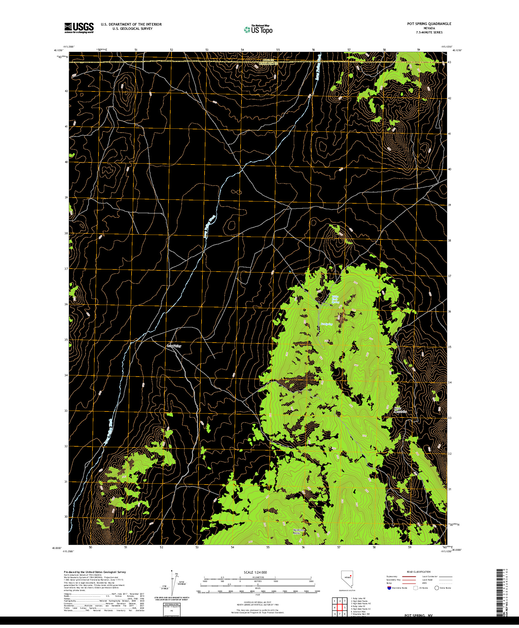 US TOPO 7.5-MINUTE MAP FOR POT SPRING, NV