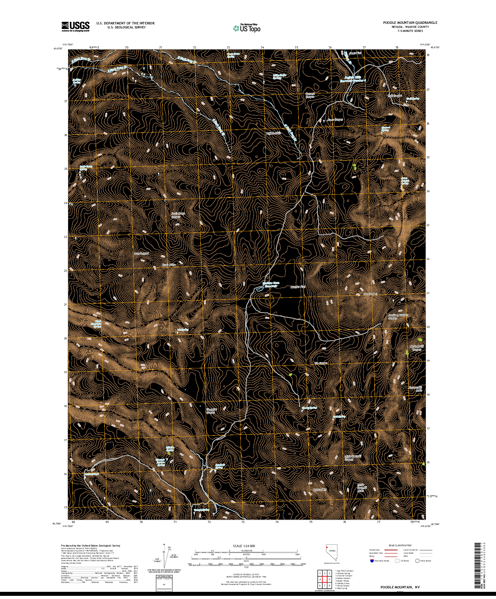 US TOPO 7.5-MINUTE MAP FOR POODLE MOUNTAIN, NV