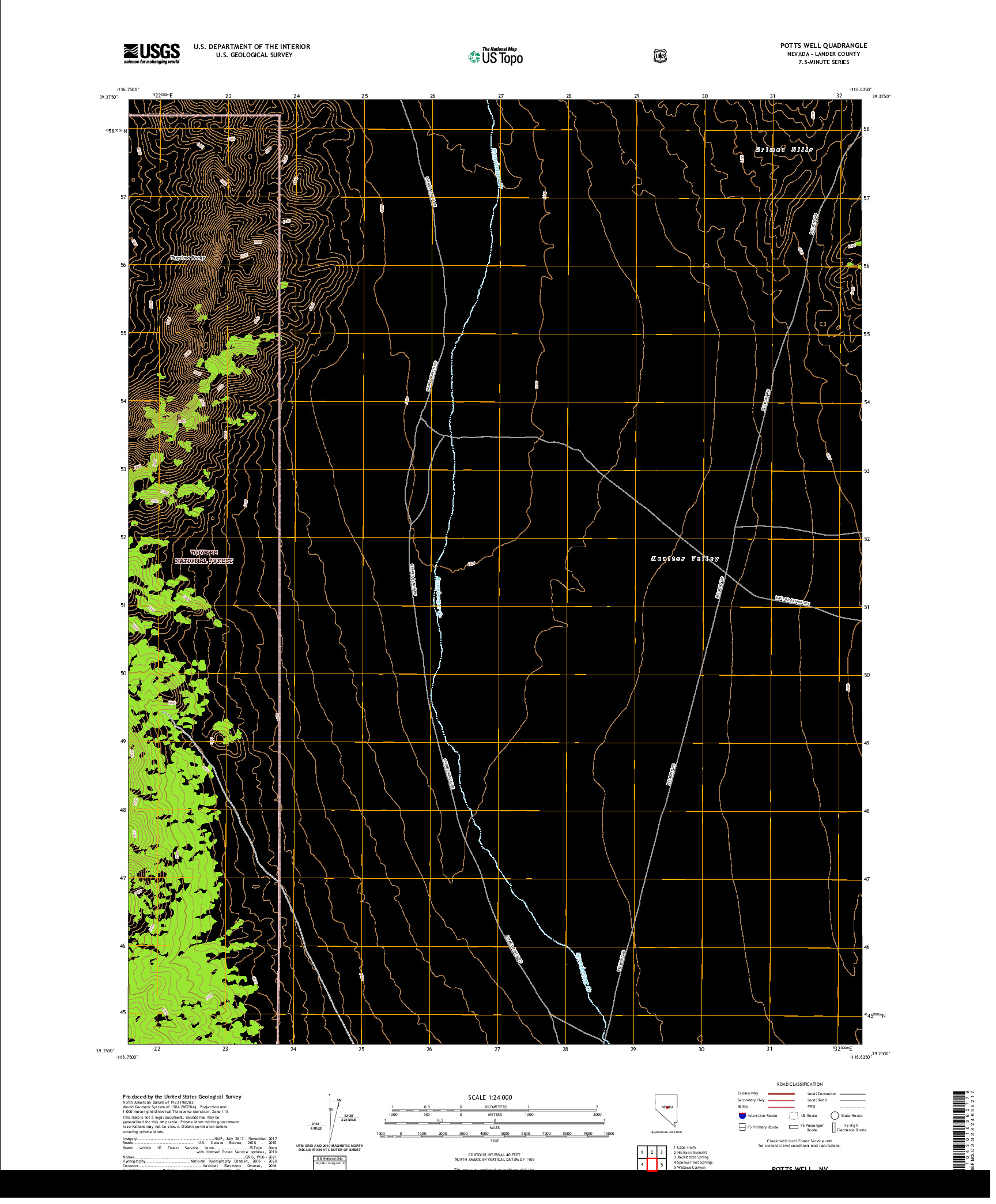 US TOPO 7.5-MINUTE MAP FOR POTTS WELL, NV