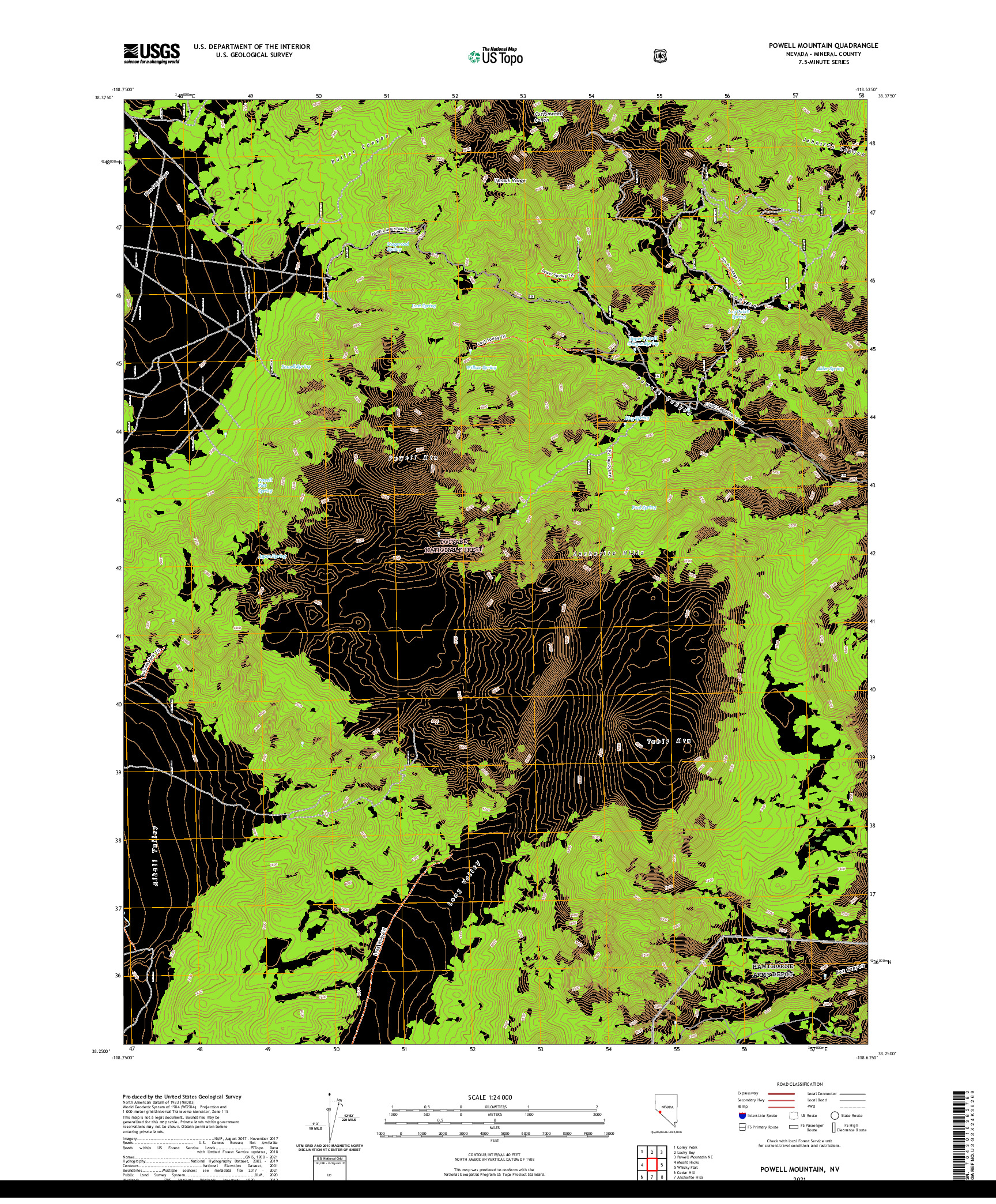 US TOPO 7.5-MINUTE MAP FOR POWELL MOUNTAIN, NV