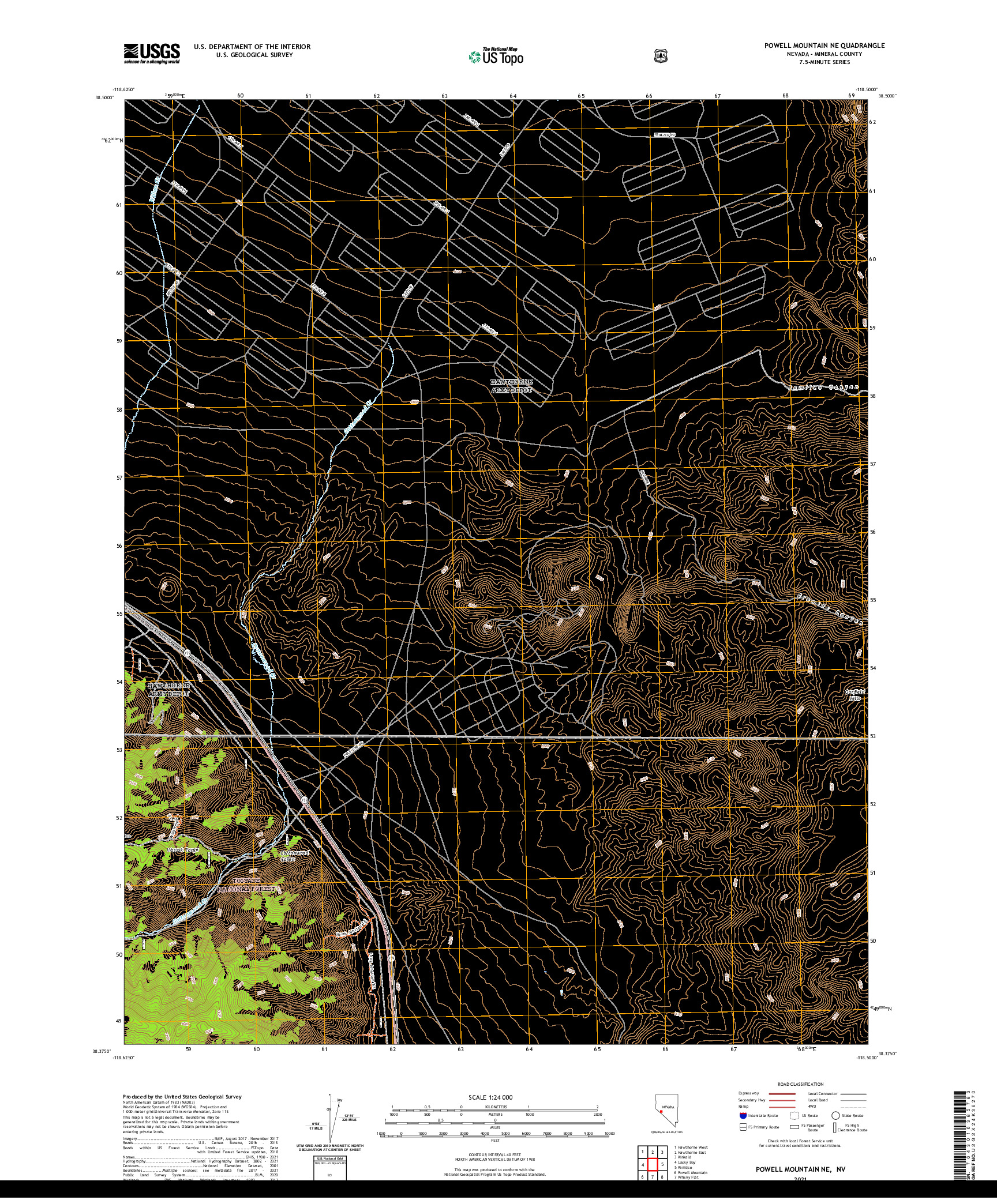 US TOPO 7.5-MINUTE MAP FOR POWELL MOUNTAIN NE, NV