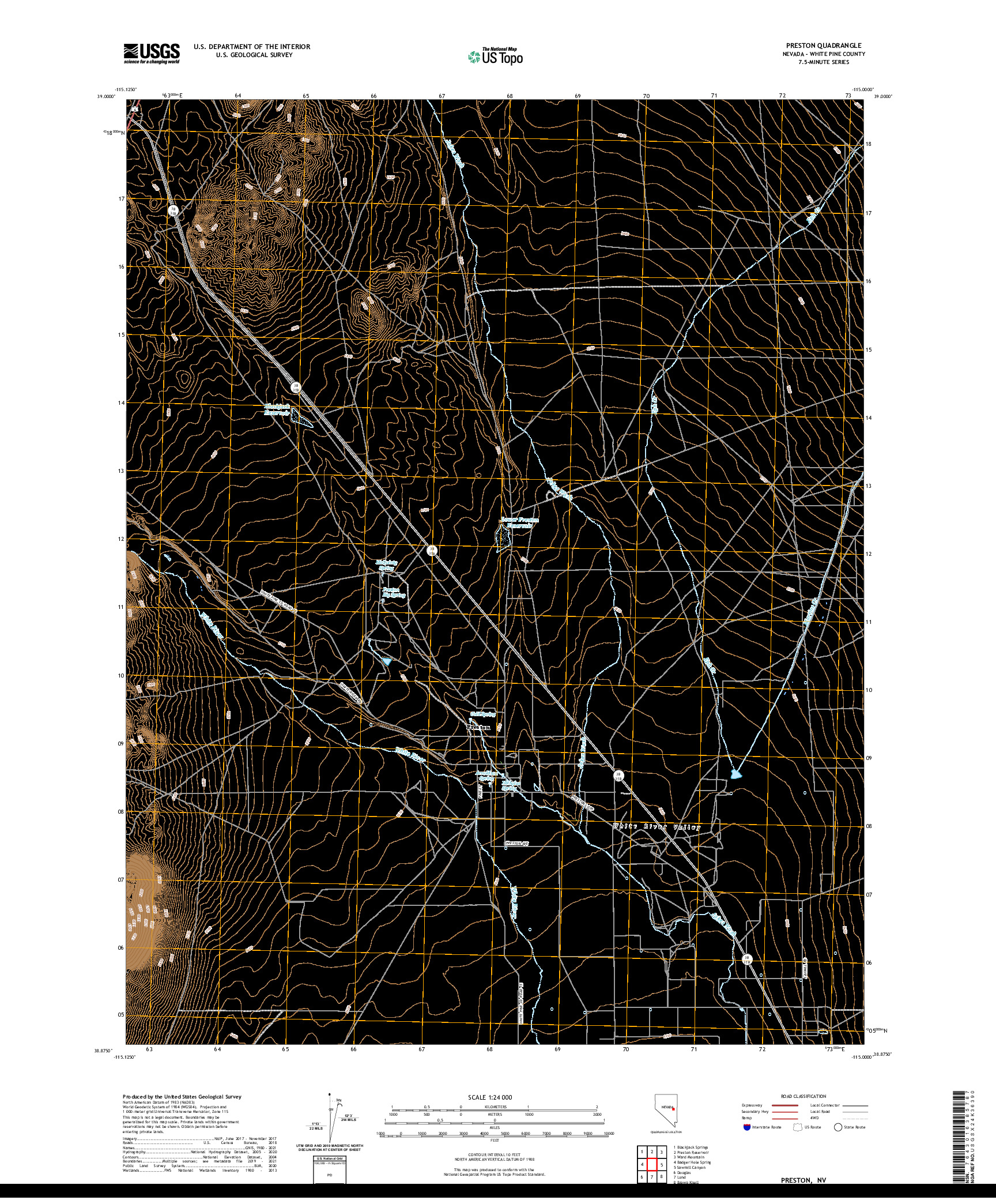 US TOPO 7.5-MINUTE MAP FOR PRESTON, NV