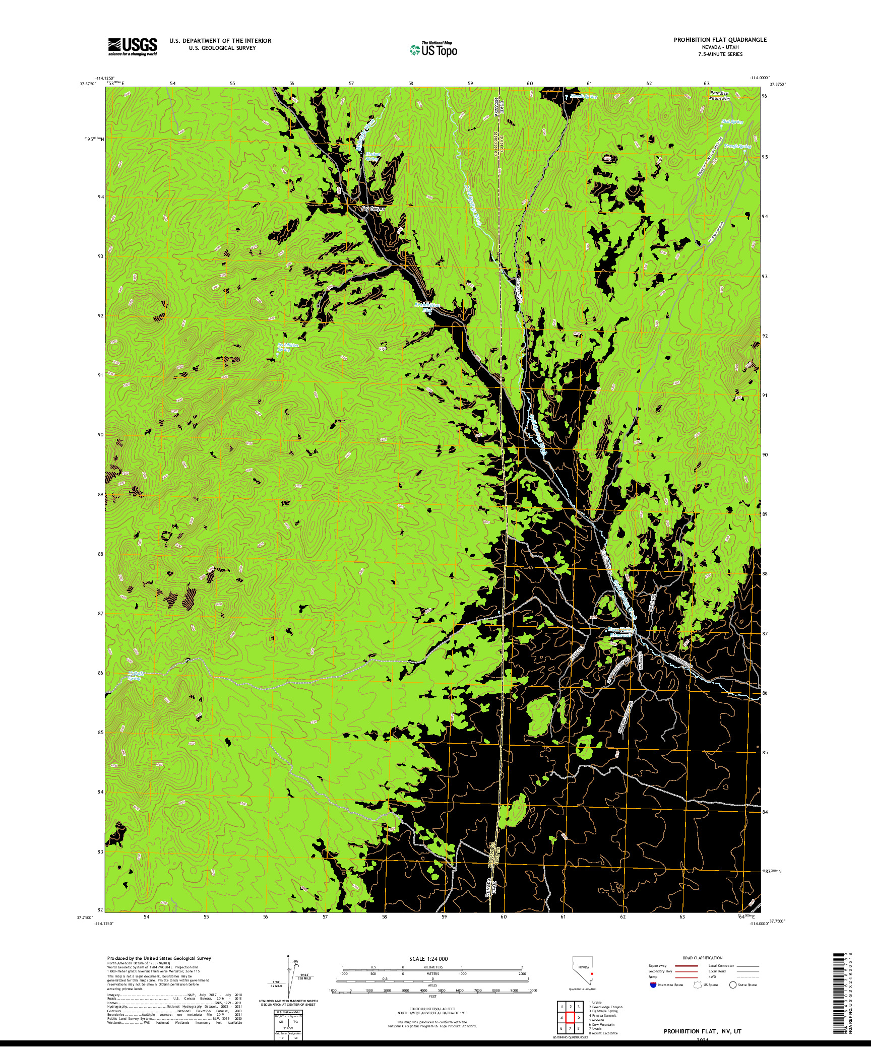 US TOPO 7.5-MINUTE MAP FOR PROHIBITION FLAT, NV,UT