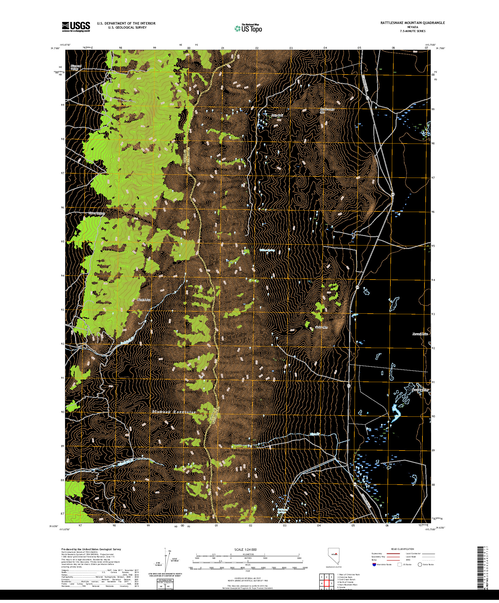 US TOPO 7.5-MINUTE MAP FOR RATTLESNAKE MOUNTAIN, NV