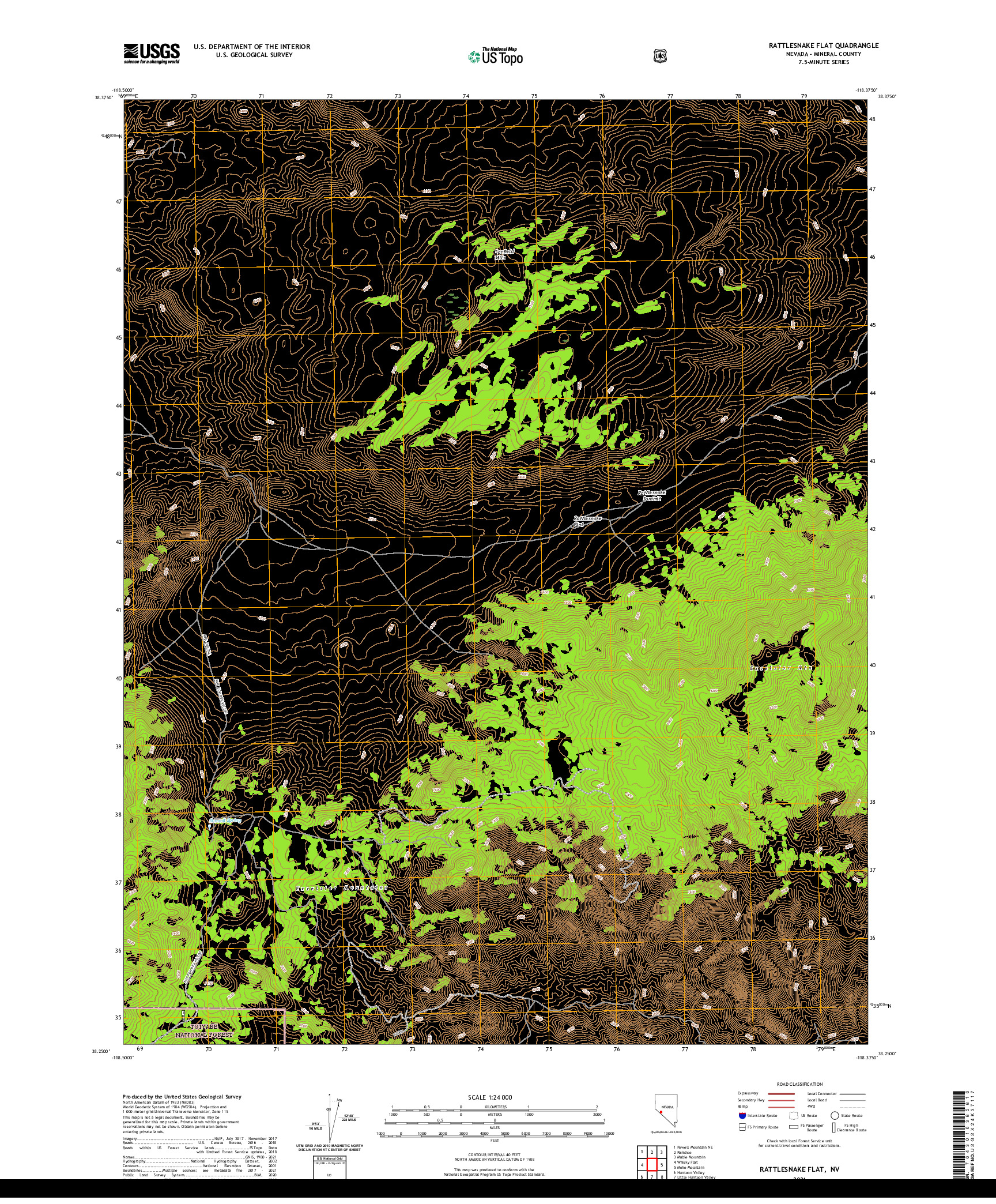 US TOPO 7.5-MINUTE MAP FOR RATTLESNAKE FLAT, NV