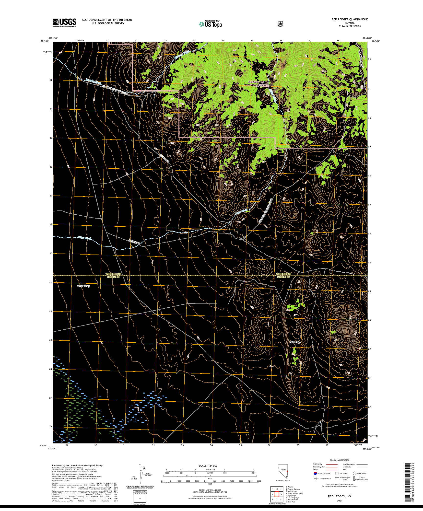 US TOPO 7.5-MINUTE MAP FOR RED LEDGES, NV