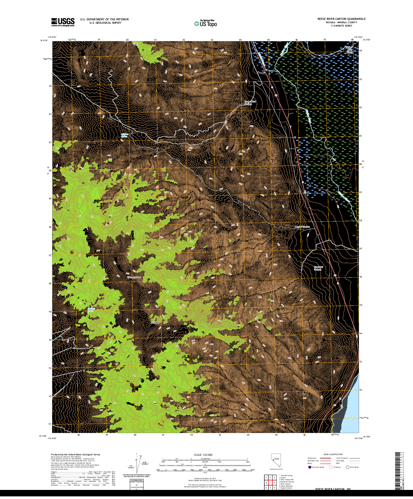 US TOPO 7.5-MINUTE MAP FOR REESE RIVER CANYON, NV