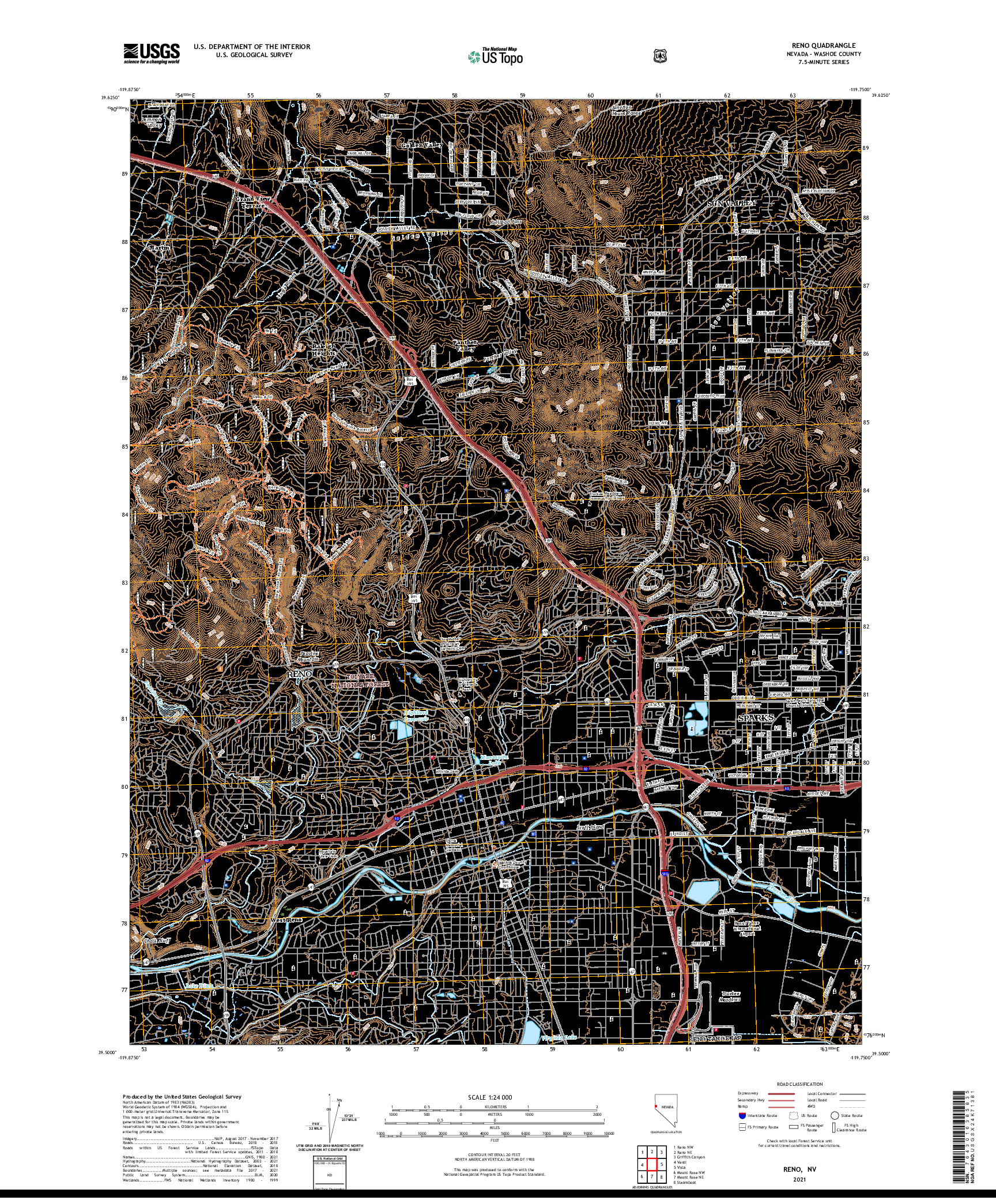US TOPO 7.5-MINUTE MAP FOR RENO, NV