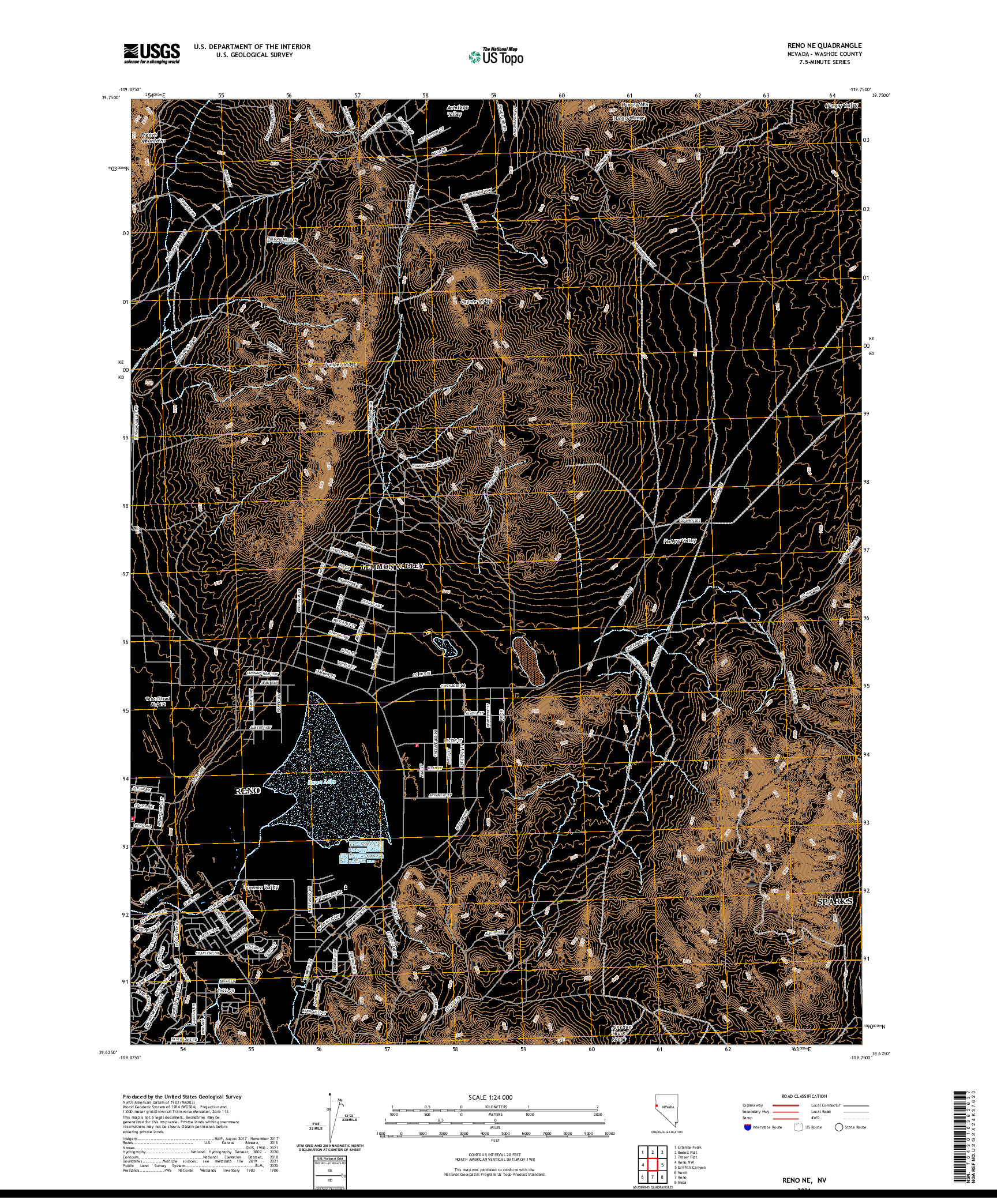 US TOPO 7.5-MINUTE MAP FOR RENO NE, NV