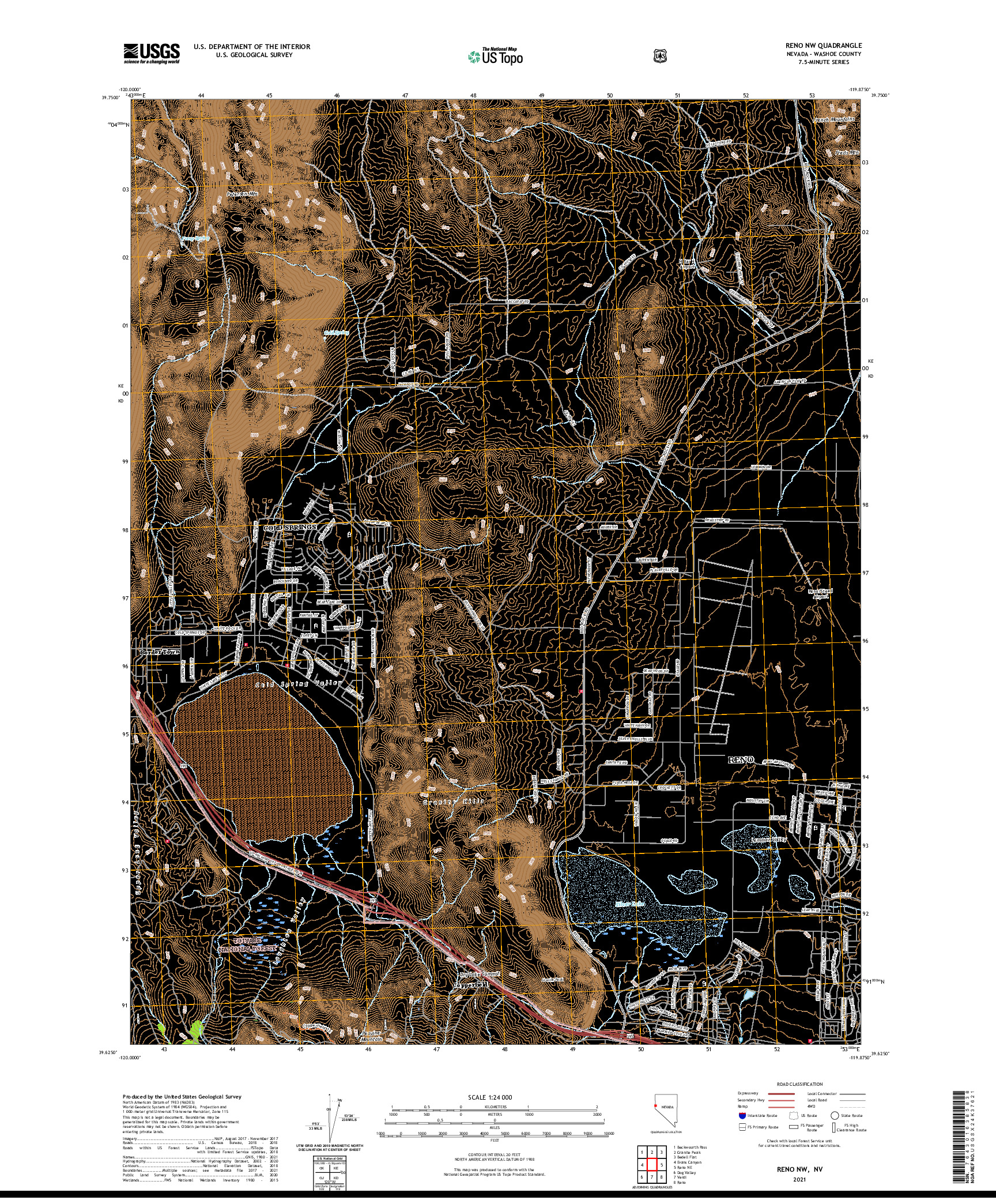 US TOPO 7.5-MINUTE MAP FOR RENO NW, NV
