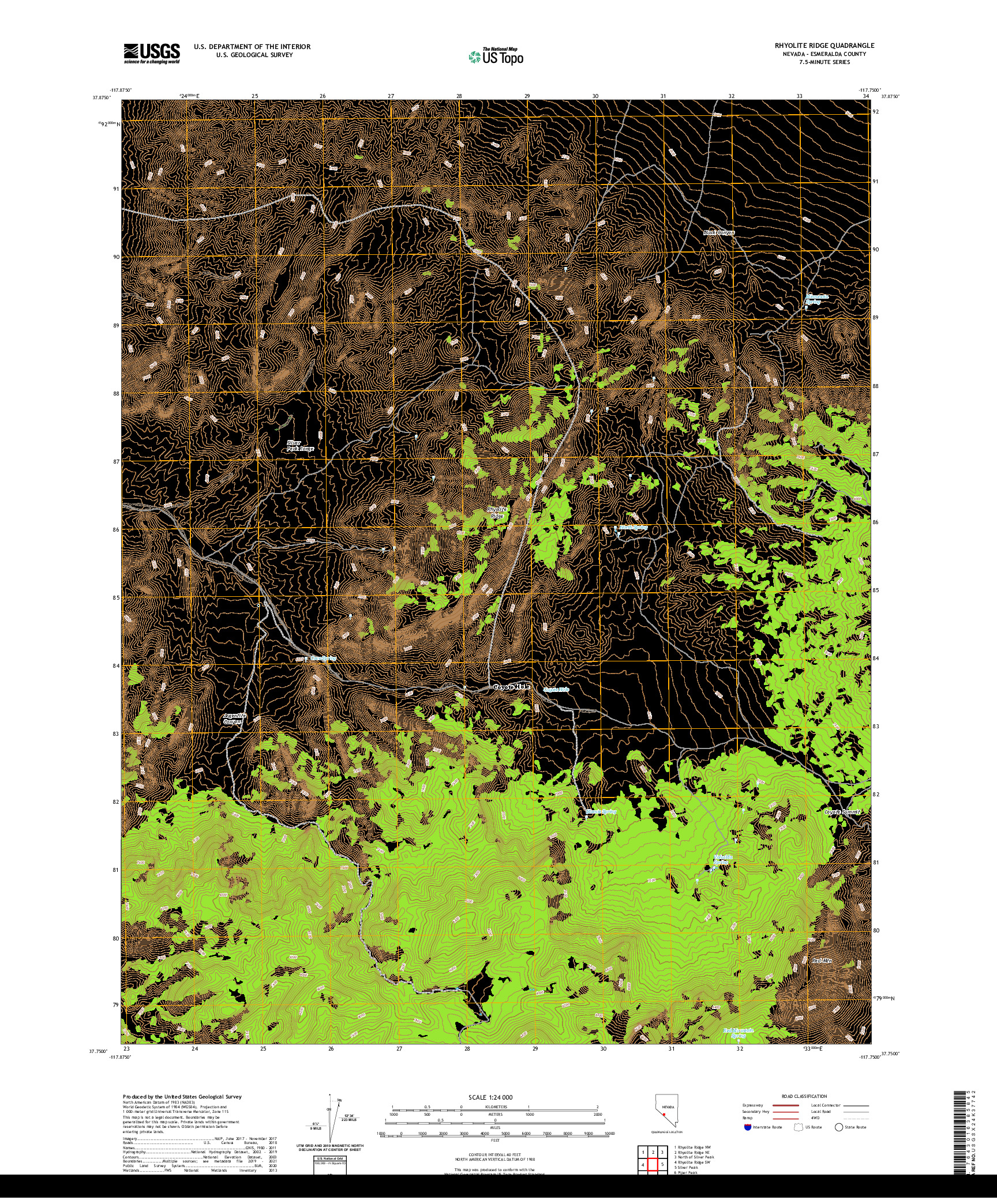 US TOPO 7.5-MINUTE MAP FOR RHYOLITE RIDGE, NV