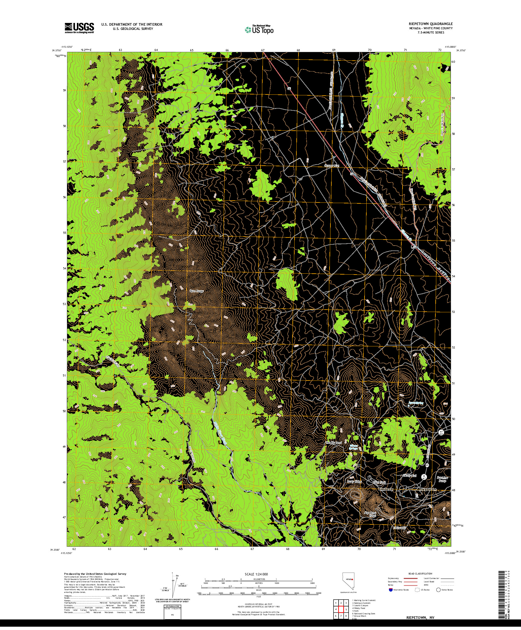 US TOPO 7.5-MINUTE MAP FOR RIEPETOWN, NV