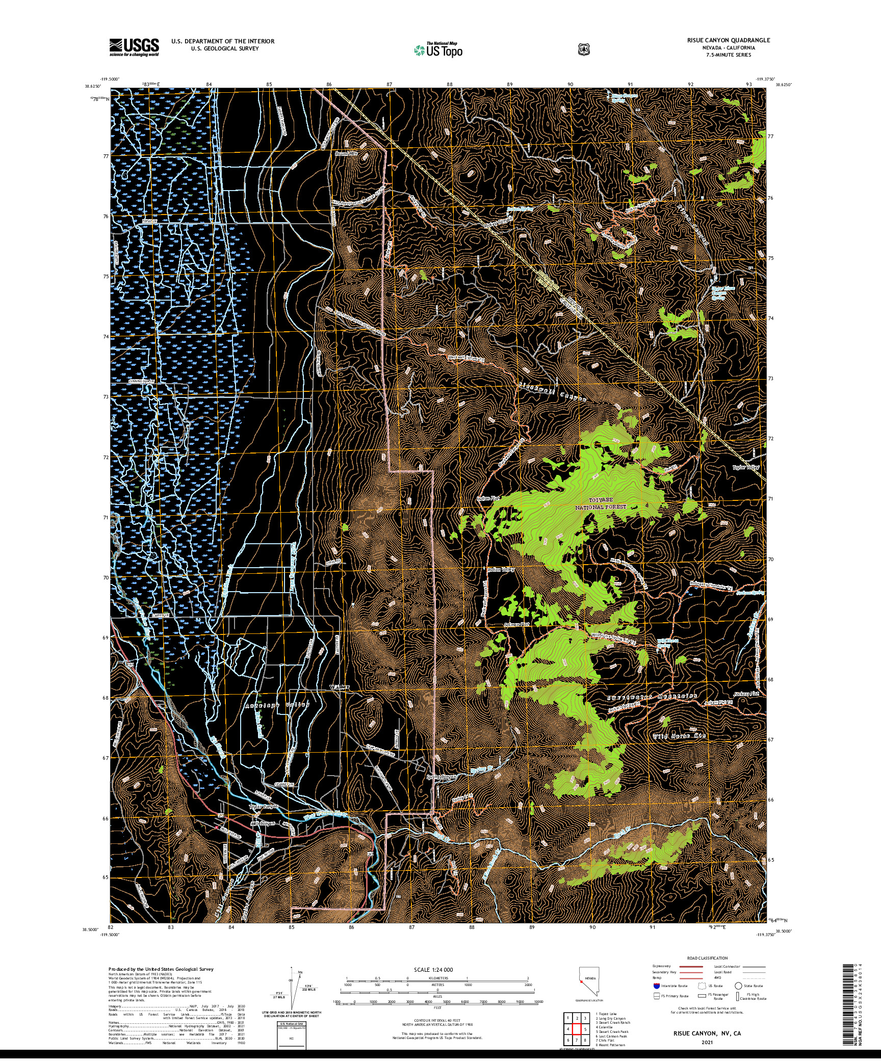 US TOPO 7.5-MINUTE MAP FOR RISUE CANYON, NV,CA