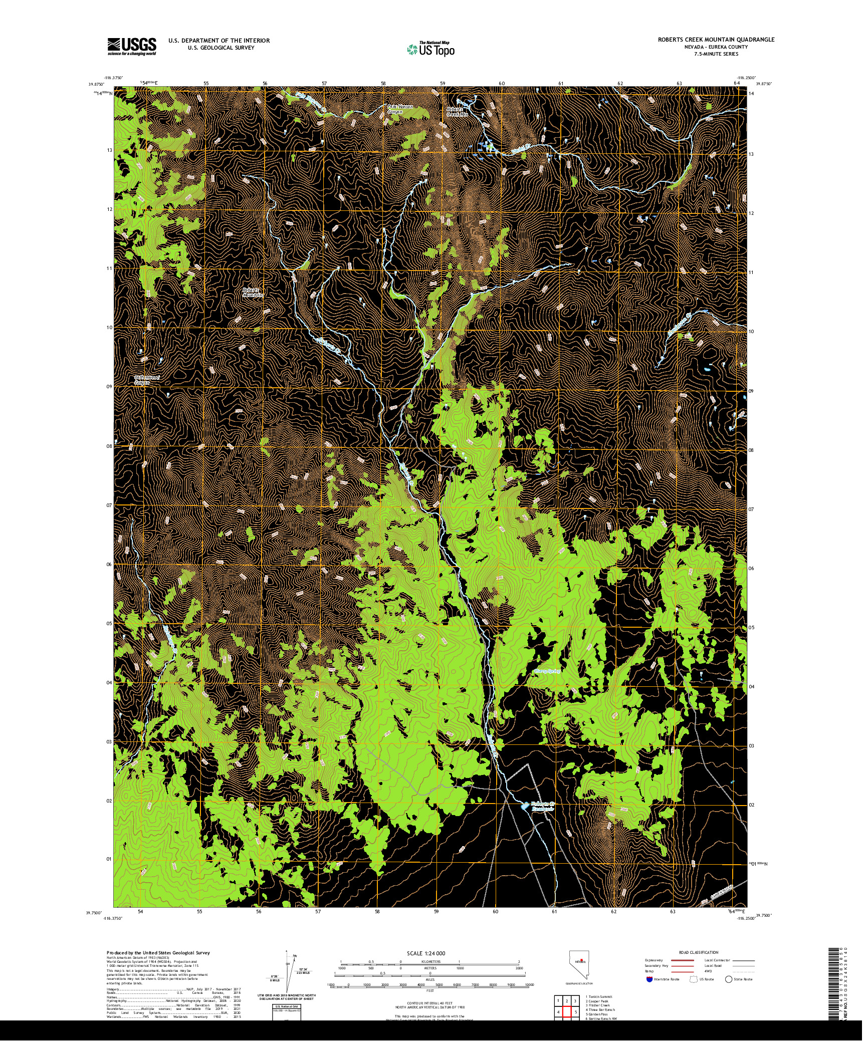 US TOPO 7.5-MINUTE MAP FOR ROBERTS CREEK MOUNTAIN, NV