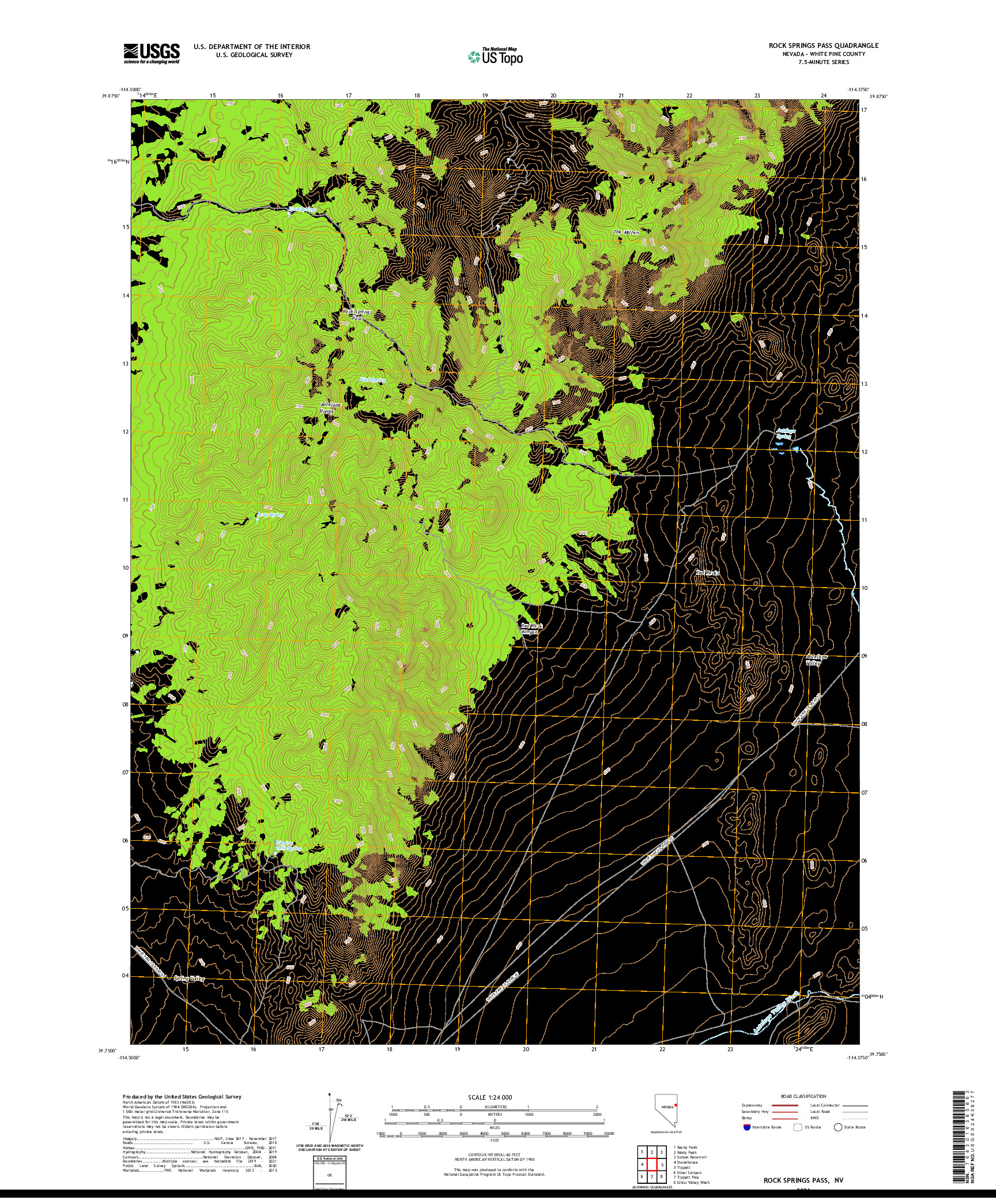 US TOPO 7.5-MINUTE MAP FOR ROCK SPRINGS PASS, NV