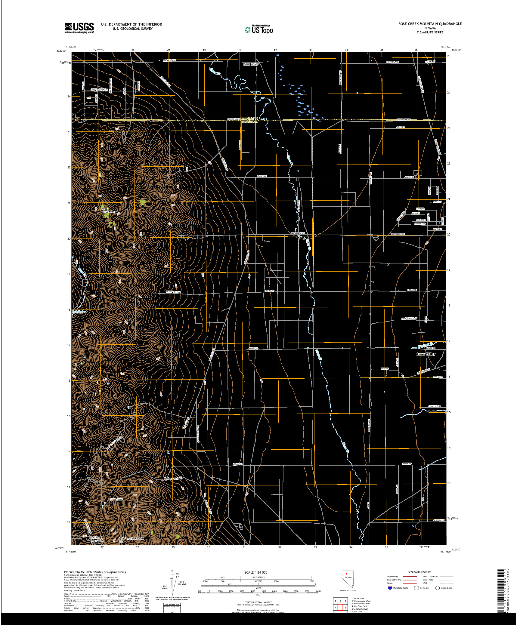 US TOPO 7.5-MINUTE MAP FOR ROSE CREEK MOUNTAIN, NV