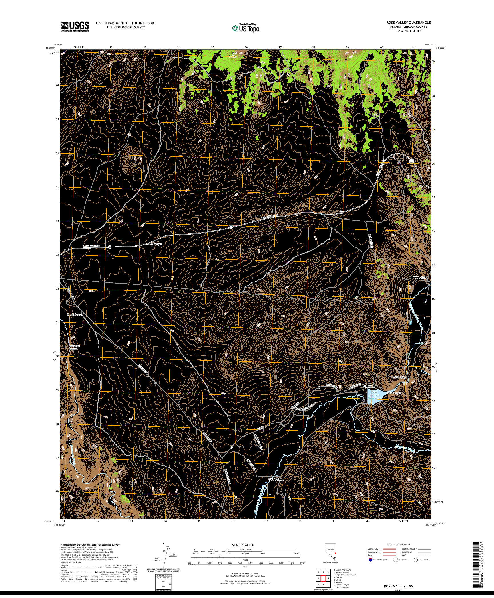 US TOPO 7.5-MINUTE MAP FOR ROSE VALLEY, NV