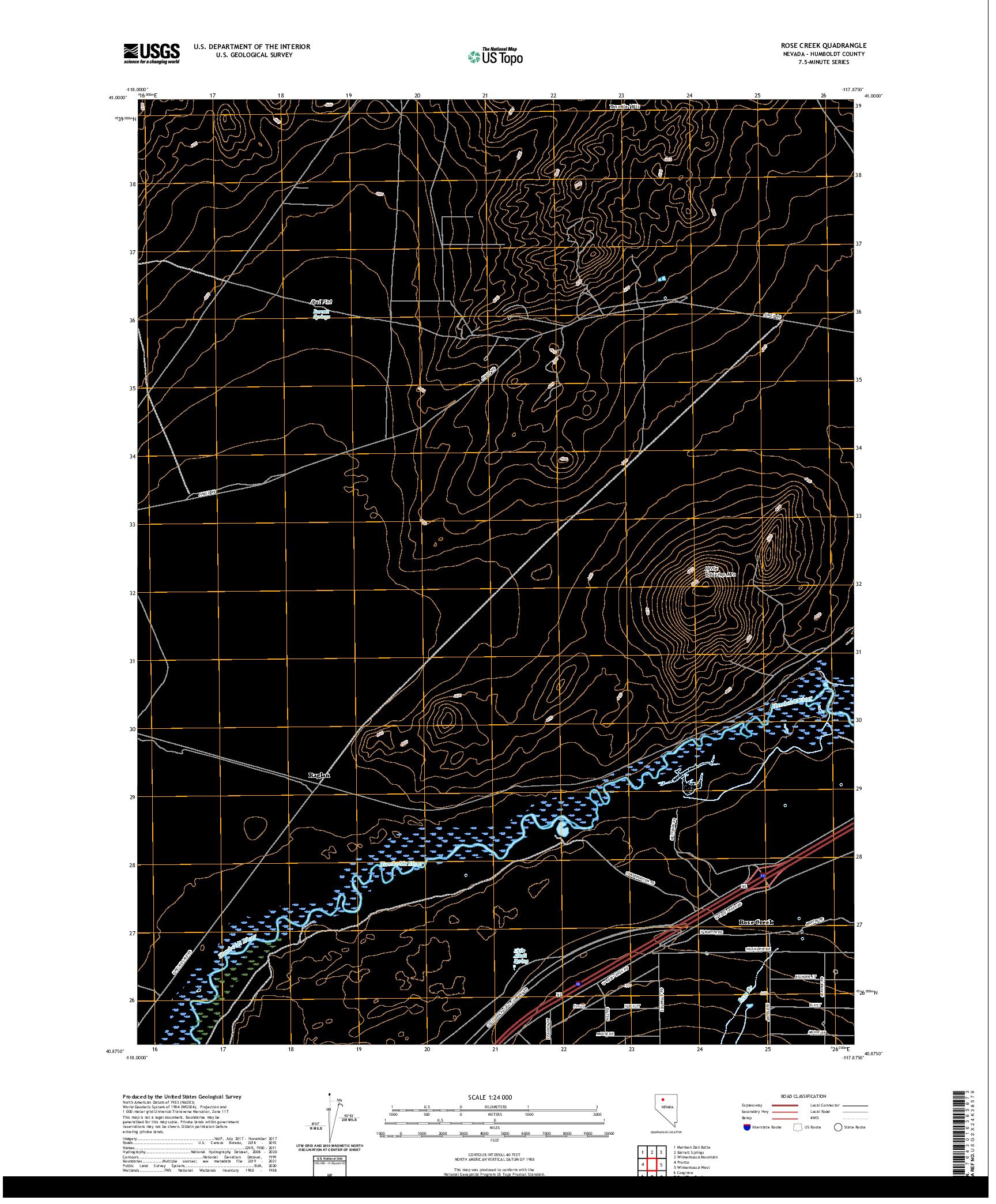 US TOPO 7.5-MINUTE MAP FOR ROSE CREEK, NV