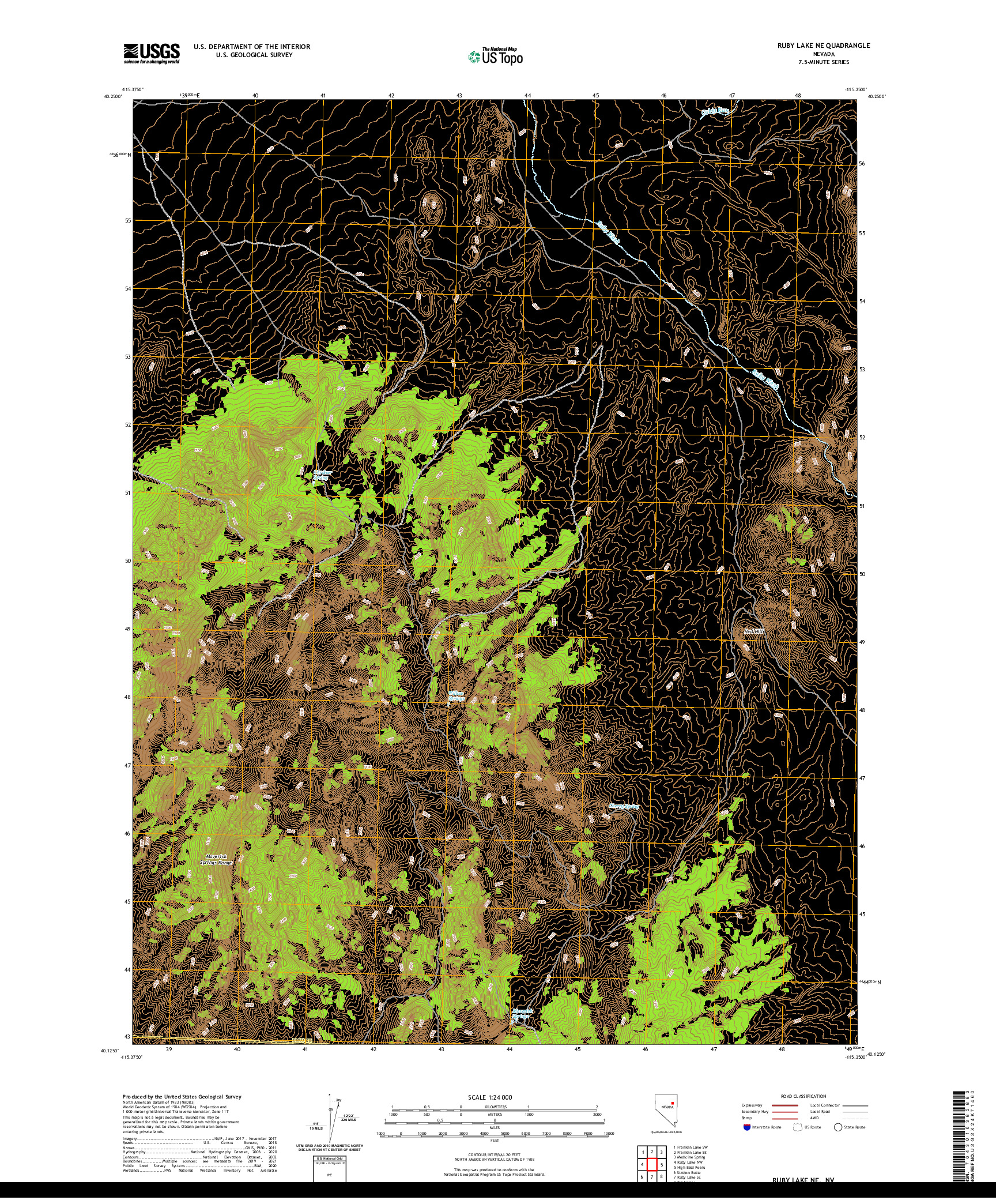 US TOPO 7.5-MINUTE MAP FOR RUBY LAKE NE, NV