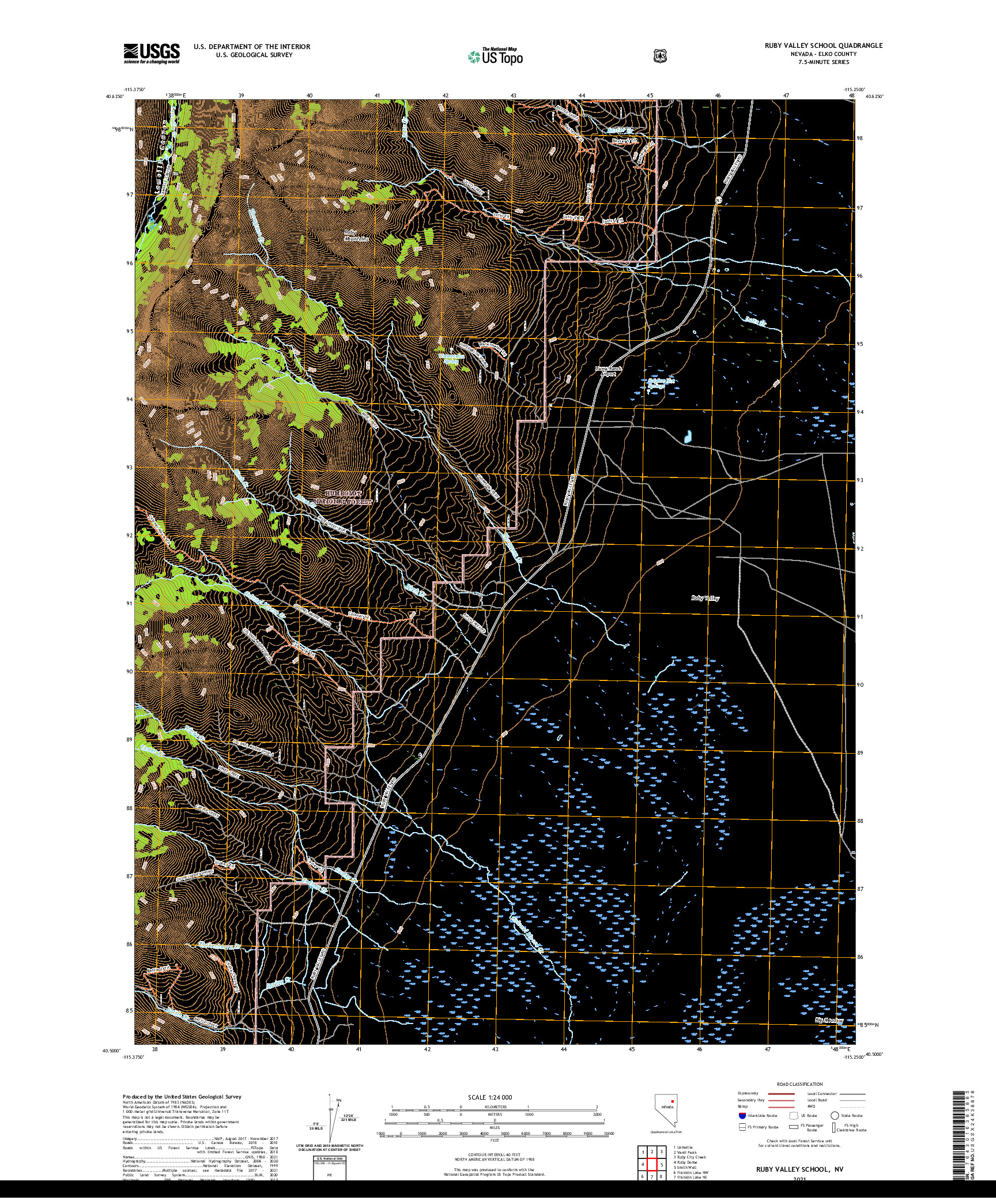 US TOPO 7.5-MINUTE MAP FOR RUBY VALLEY SCHOOL, NV