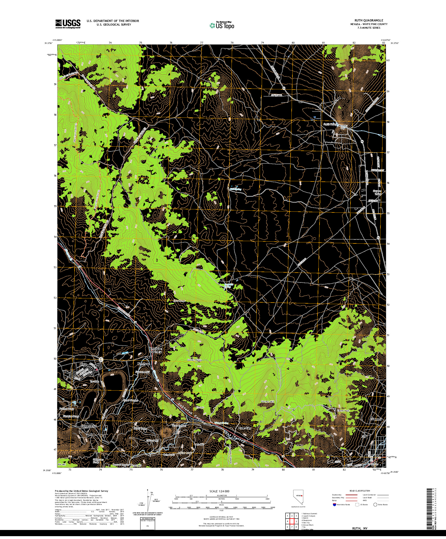 US TOPO 7.5-MINUTE MAP FOR RUTH, NV