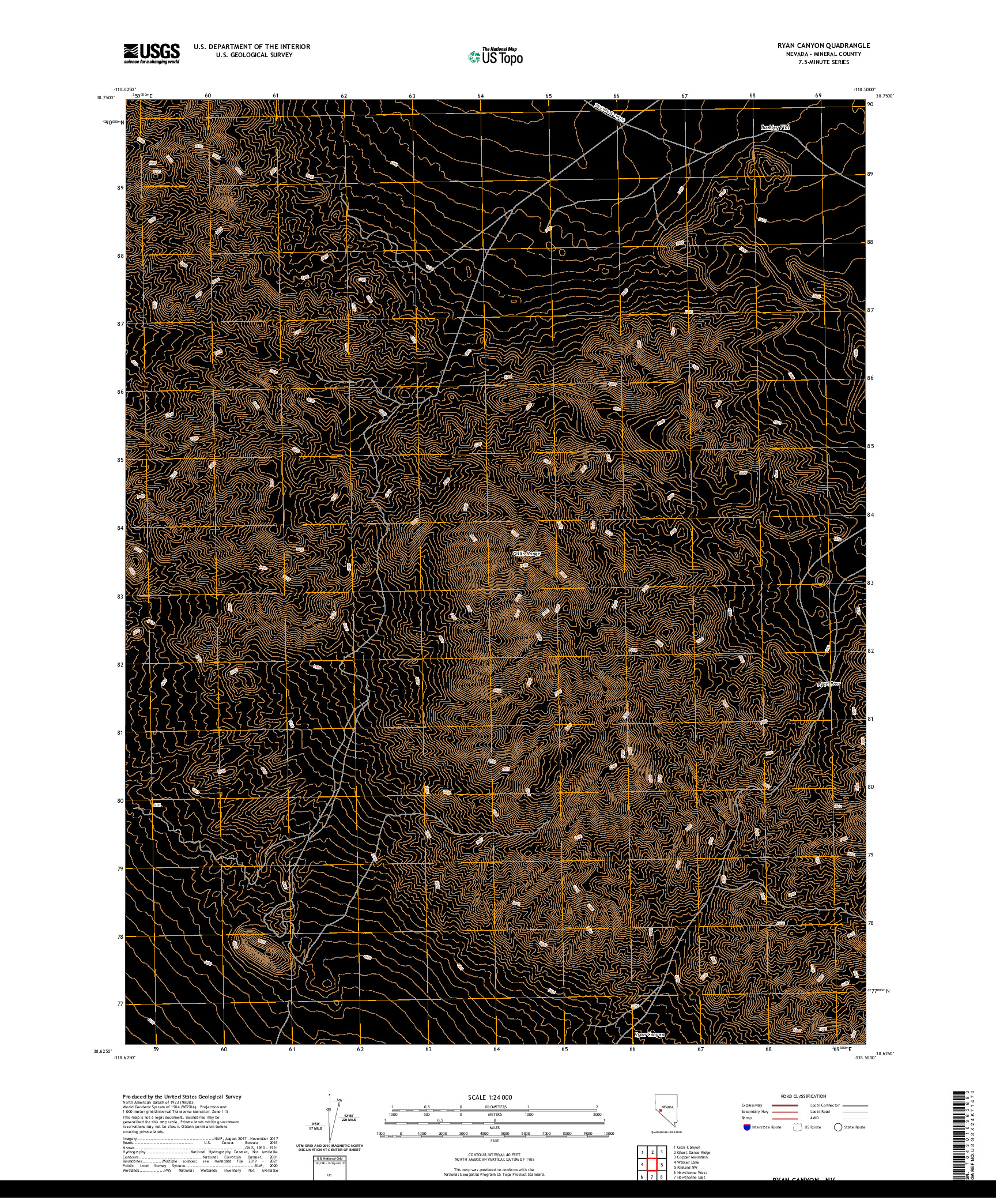 US TOPO 7.5-MINUTE MAP FOR RYAN CANYON, NV