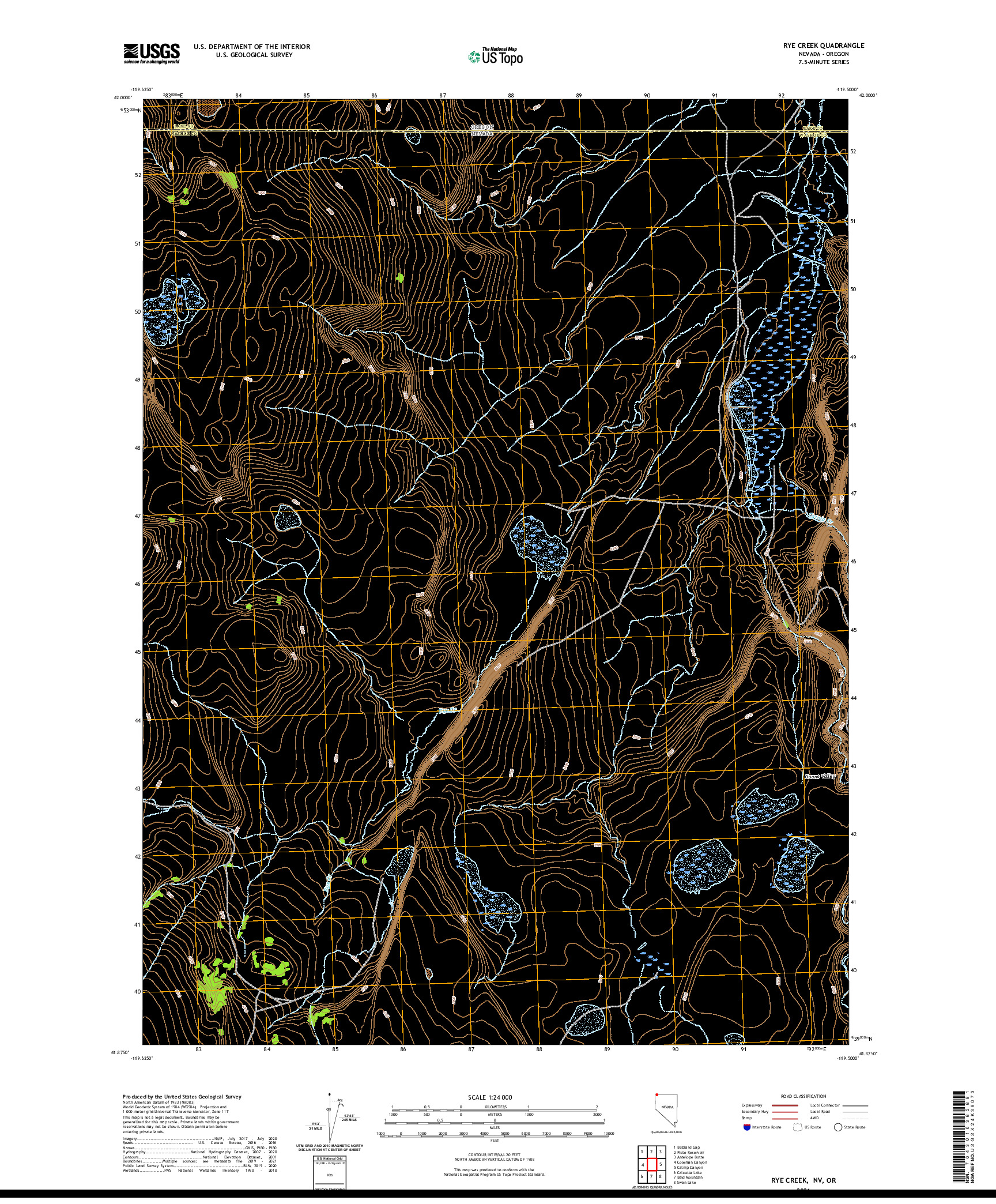 US TOPO 7.5-MINUTE MAP FOR RYE CREEK, NV,OR