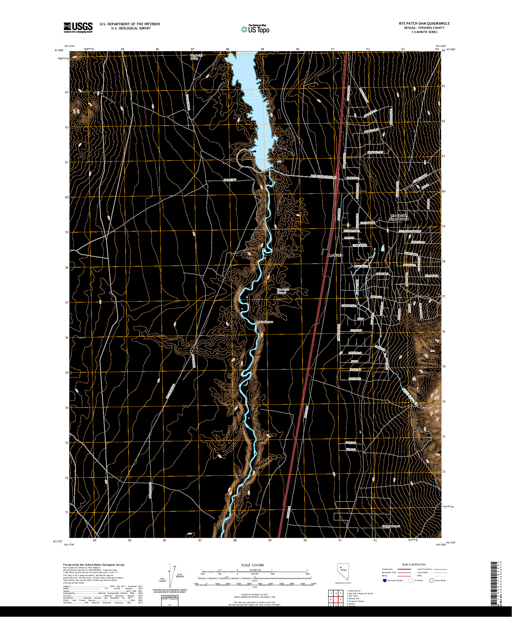 US TOPO 7.5-MINUTE MAP FOR RYE PATCH DAM, NV