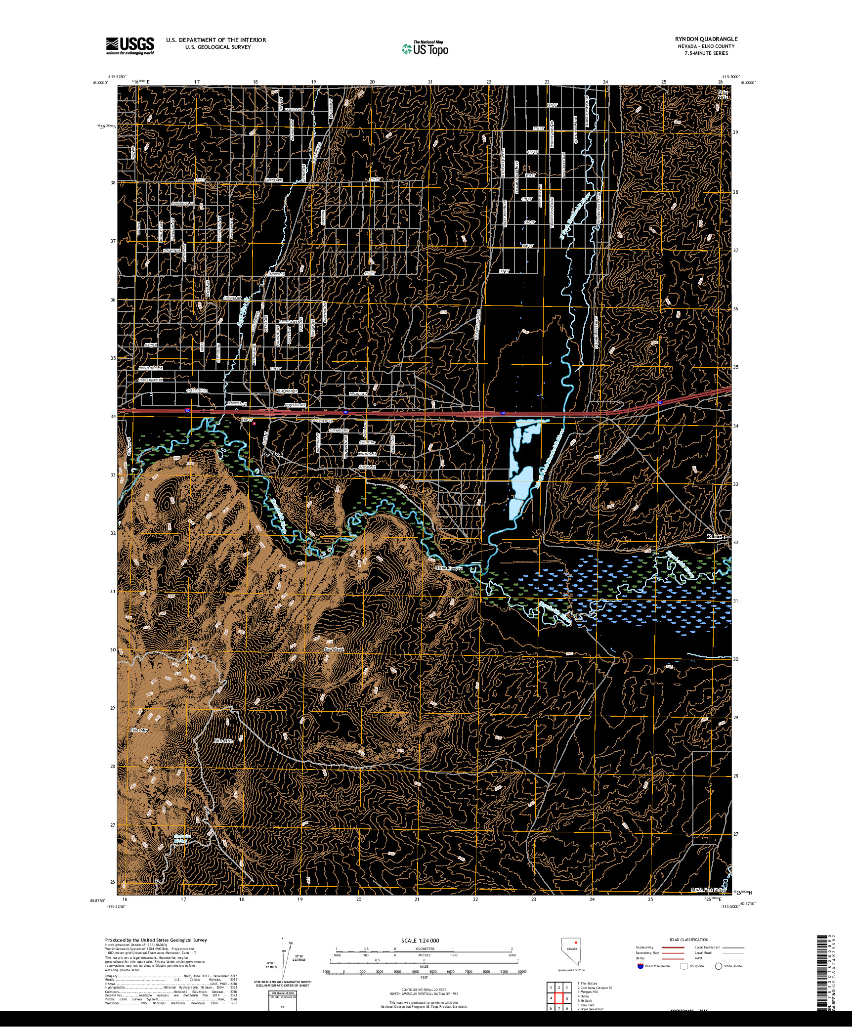 US TOPO 7.5-MINUTE MAP FOR RYNDON, NV