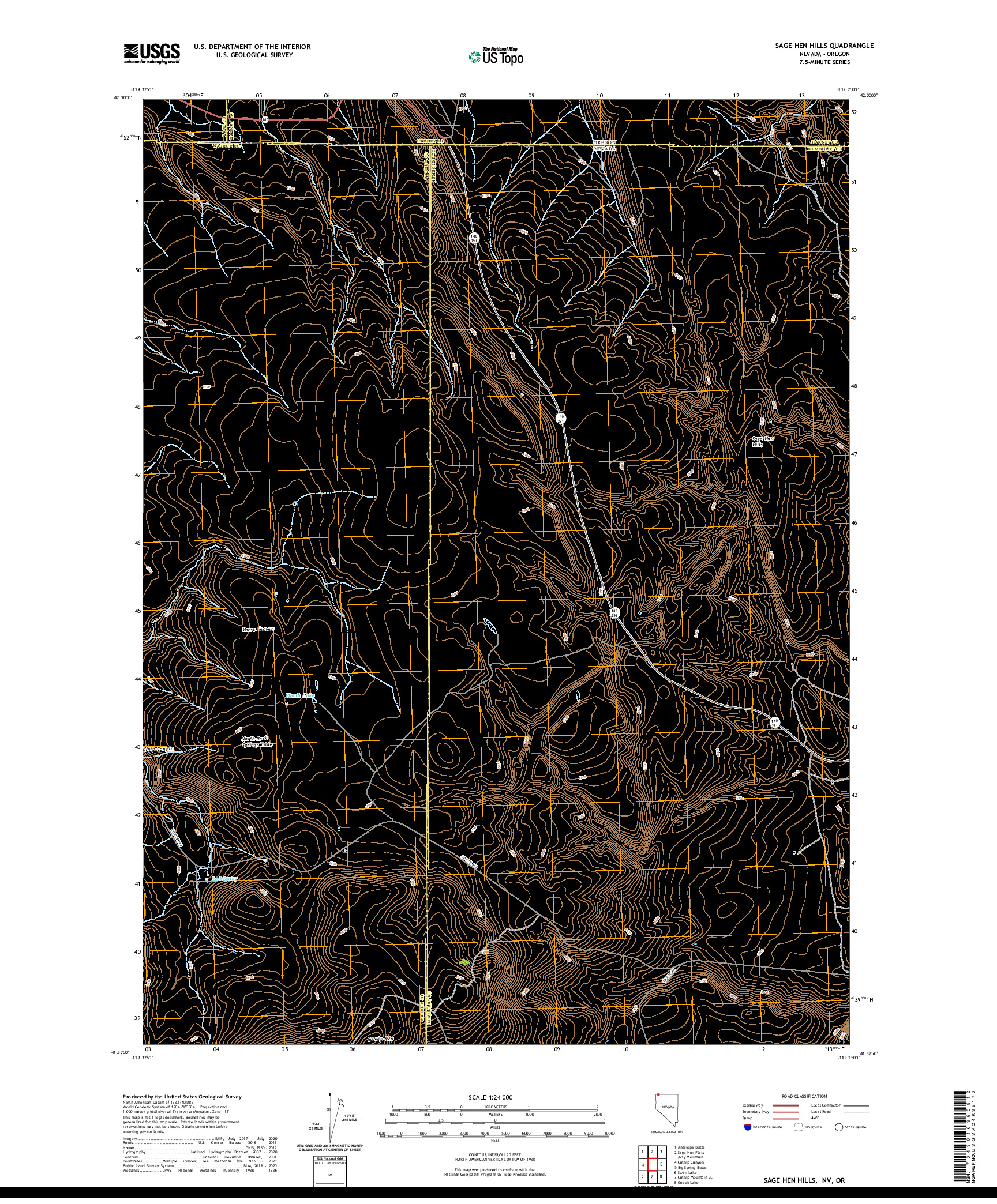 US TOPO 7.5-MINUTE MAP FOR SAGE HEN HILLS, NV,OR