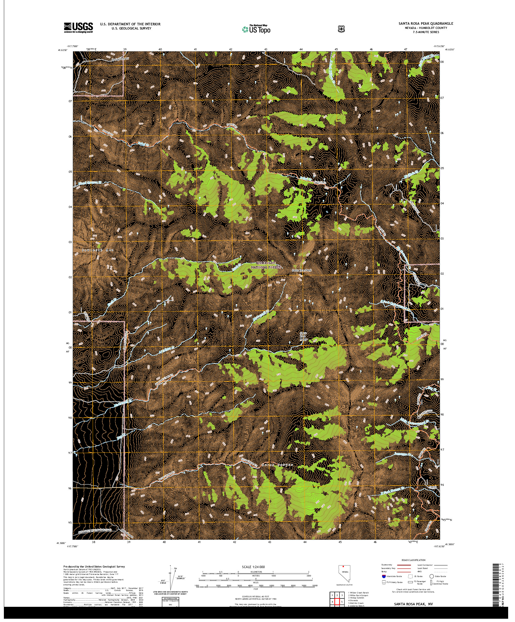 US TOPO 7.5-MINUTE MAP FOR SANTA ROSA PEAK, NV