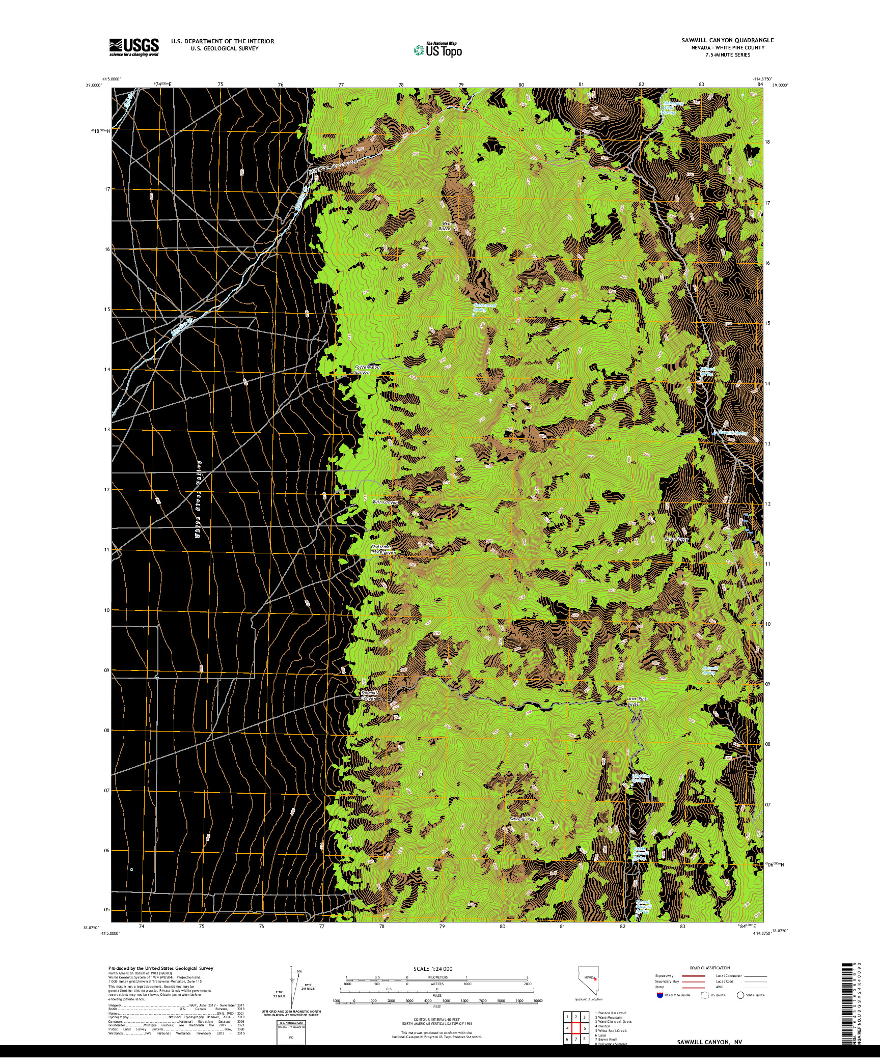 US TOPO 7.5-MINUTE MAP FOR SAWMILL CANYON, NV