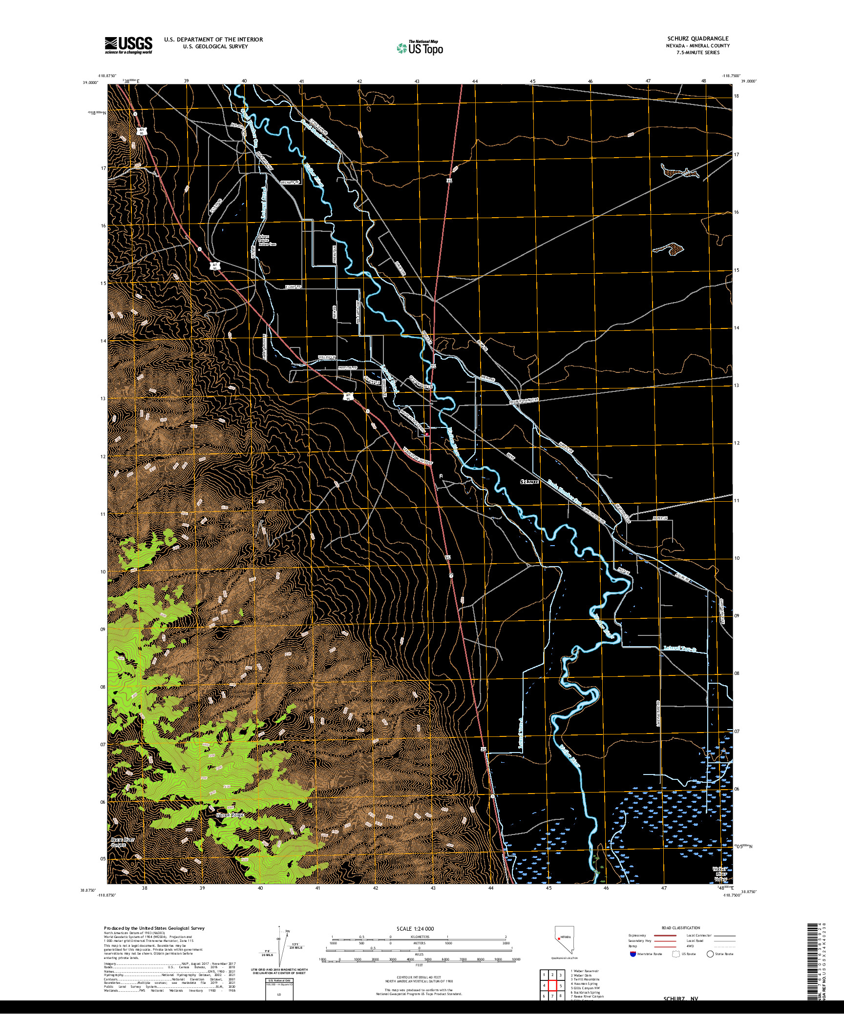 US TOPO 7.5-MINUTE MAP FOR SCHURZ, NV