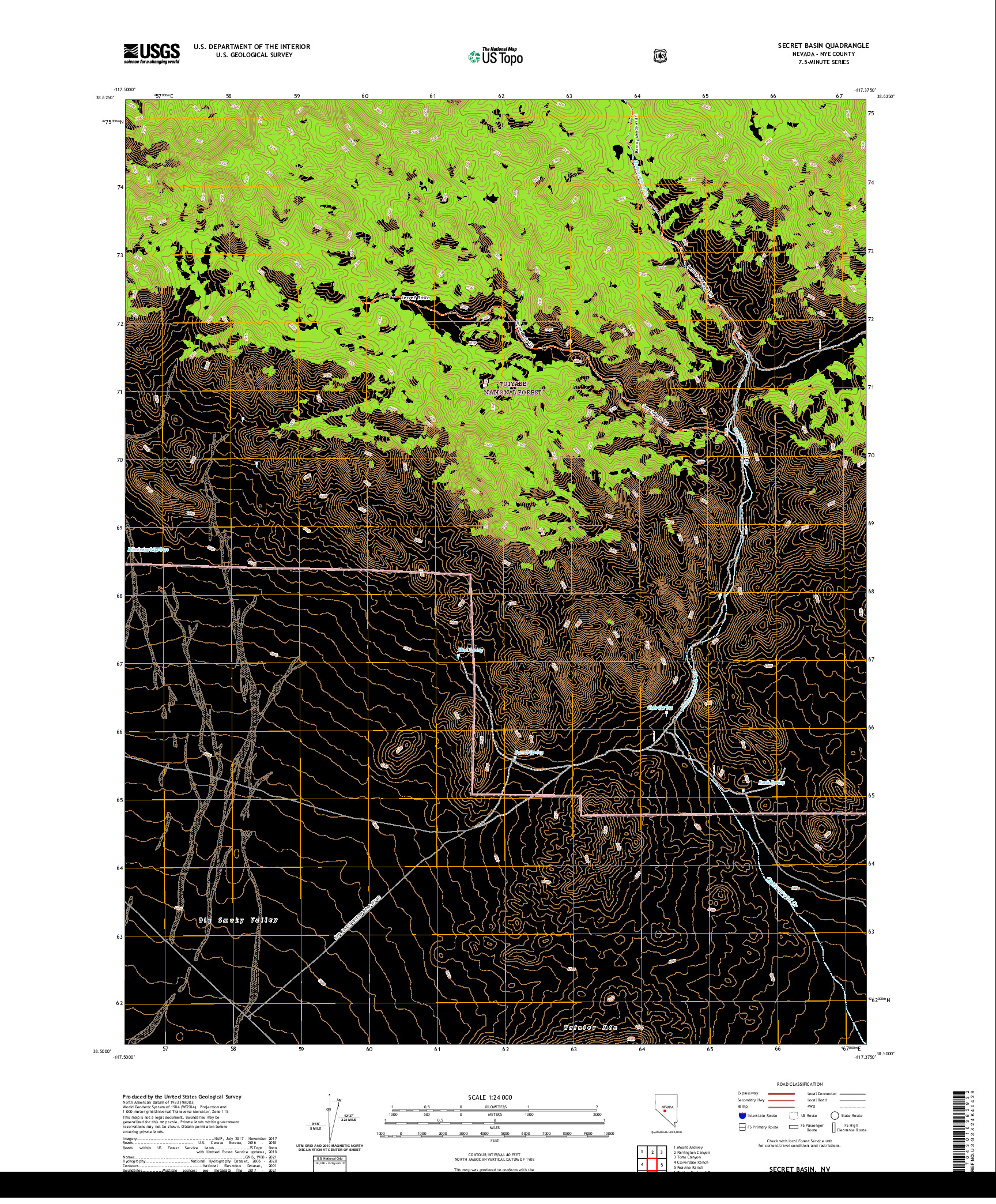 US TOPO 7.5-MINUTE MAP FOR SECRET BASIN, NV