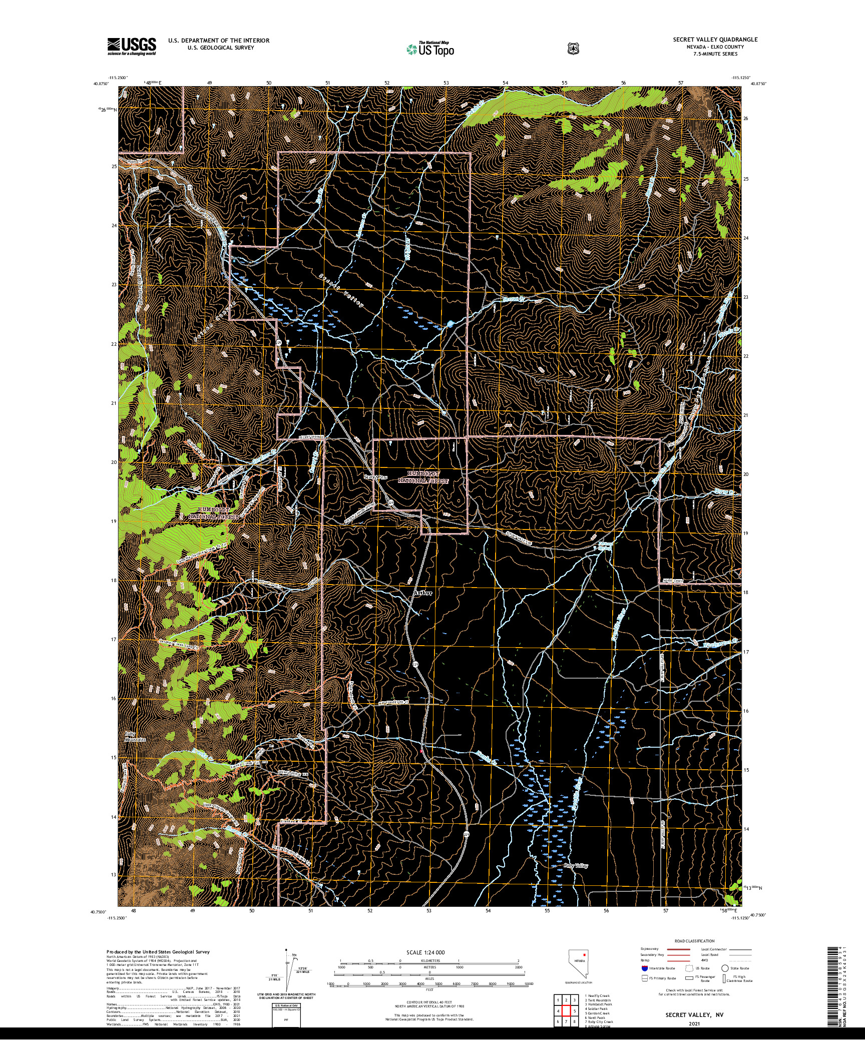 US TOPO 7.5-MINUTE MAP FOR SECRET VALLEY, NV