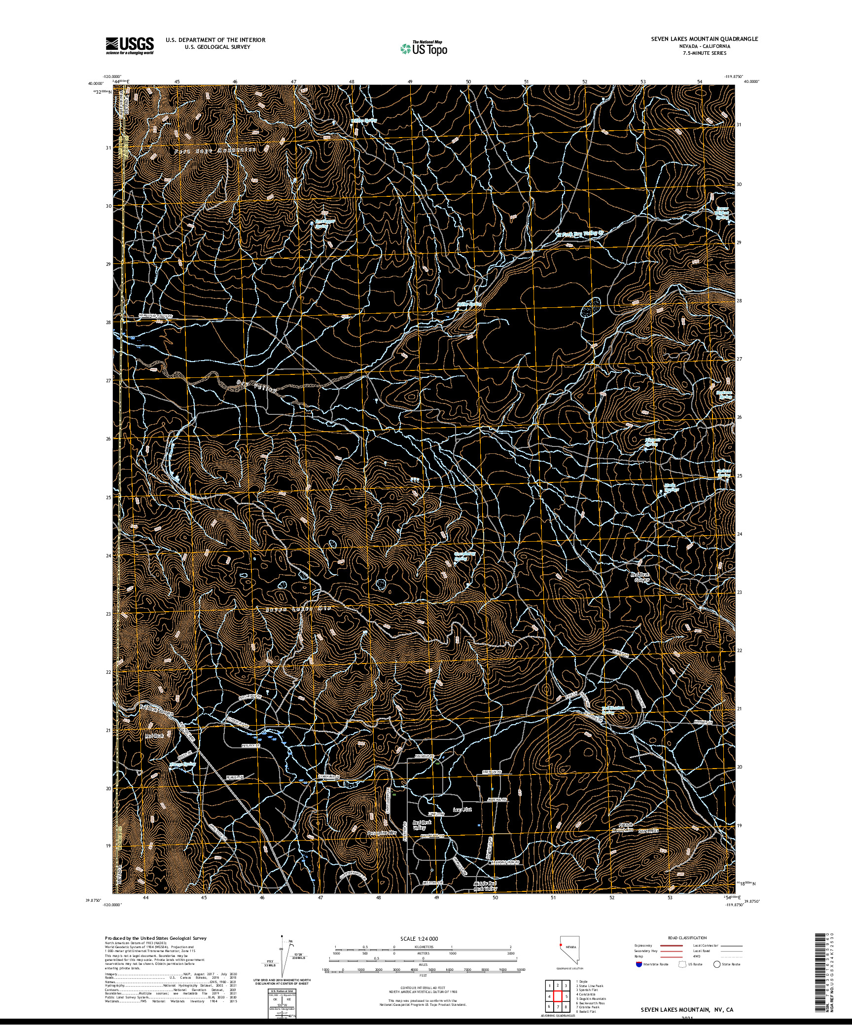 US TOPO 7.5-MINUTE MAP FOR SEVEN LAKES MOUNTAIN, NV,CA