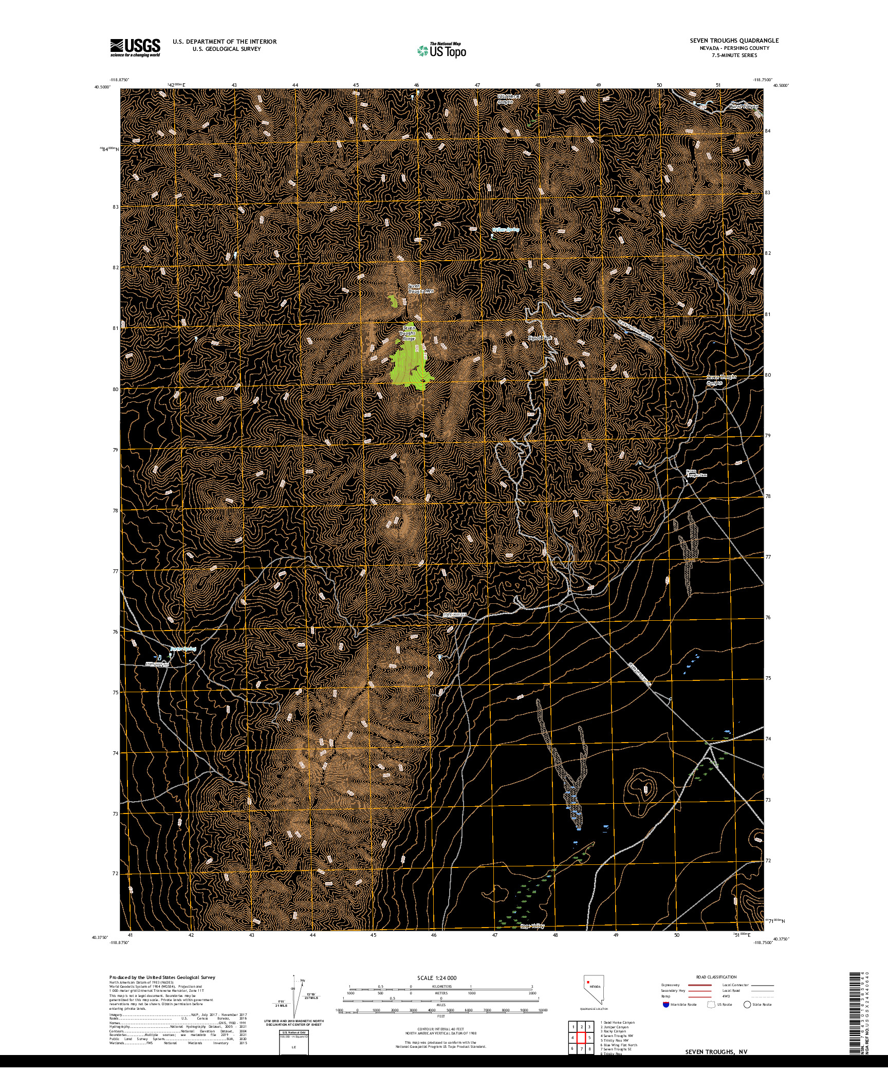 US TOPO 7.5-MINUTE MAP FOR SEVEN TROUGHS, NV