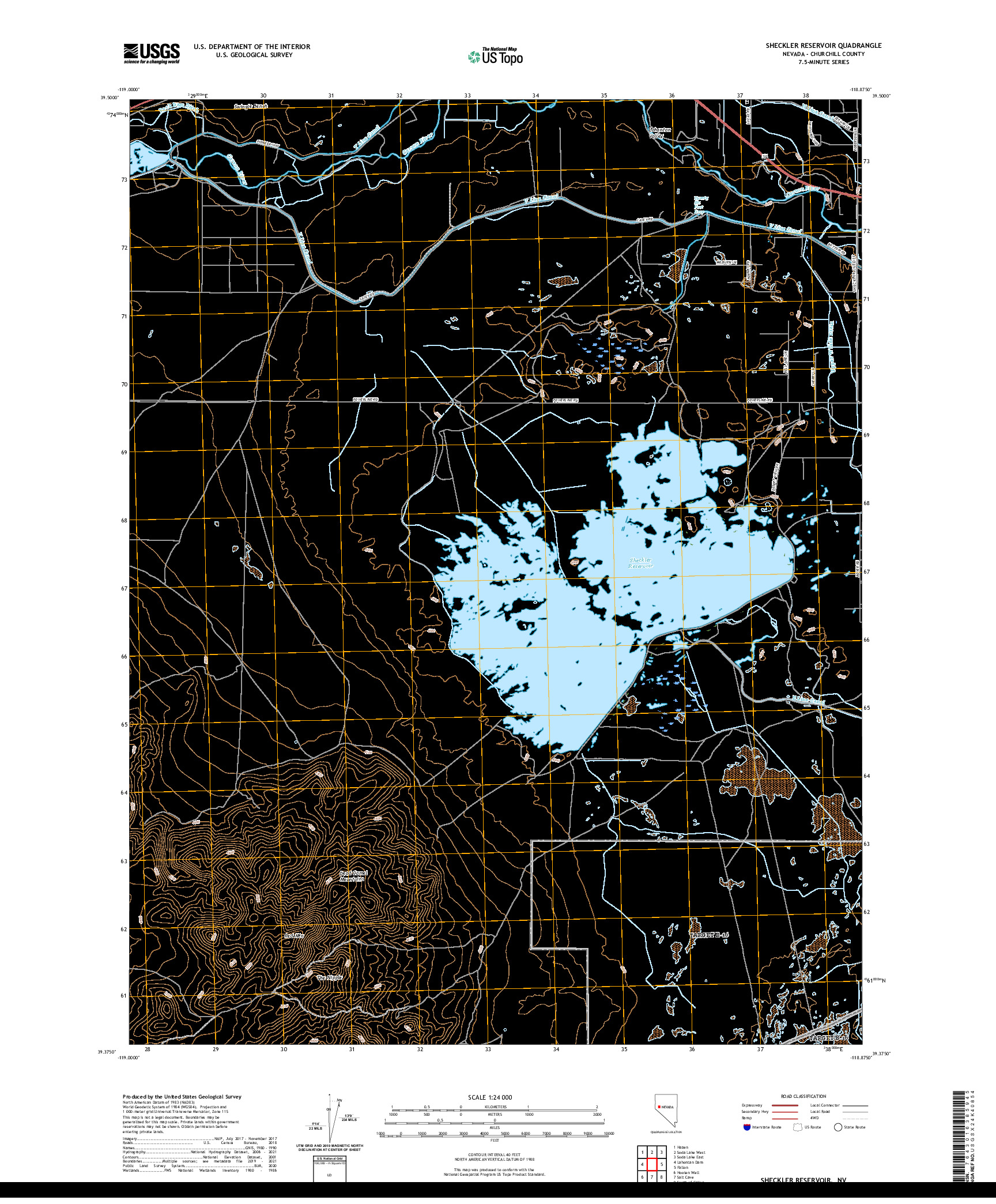 US TOPO 7.5-MINUTE MAP FOR SHECKLER RESERVOIR, NV