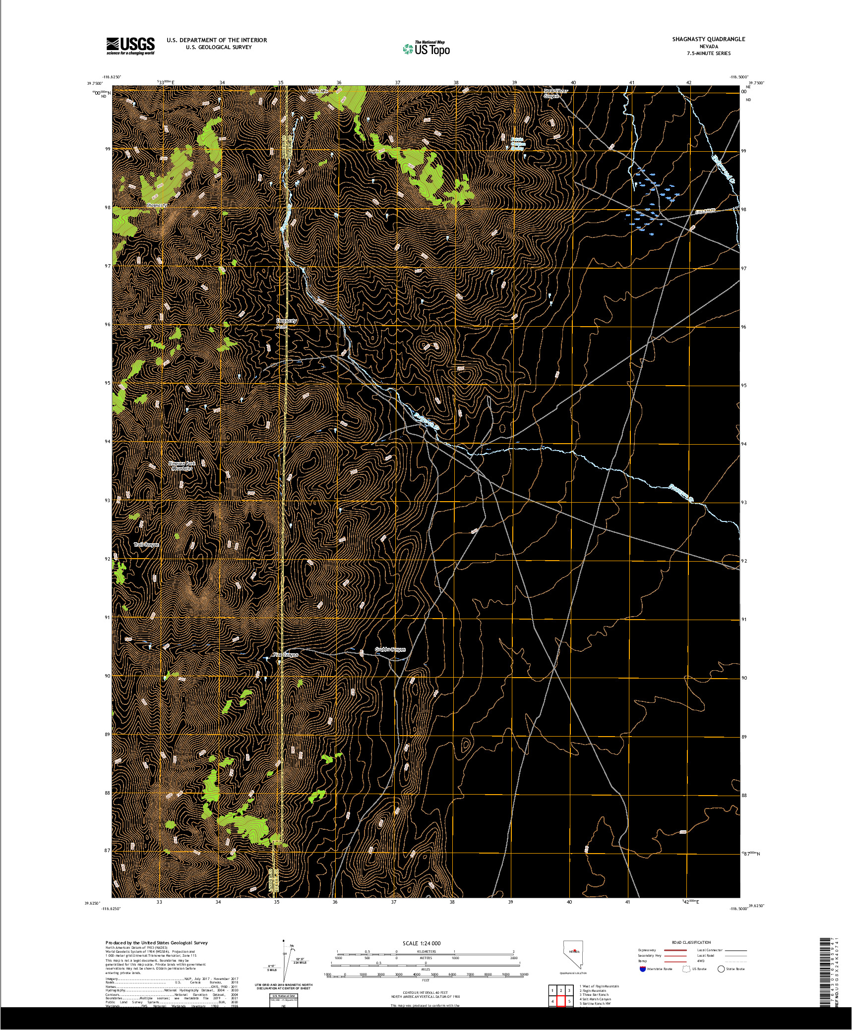 US TOPO 7.5-MINUTE MAP FOR SHAGNASTY, NV