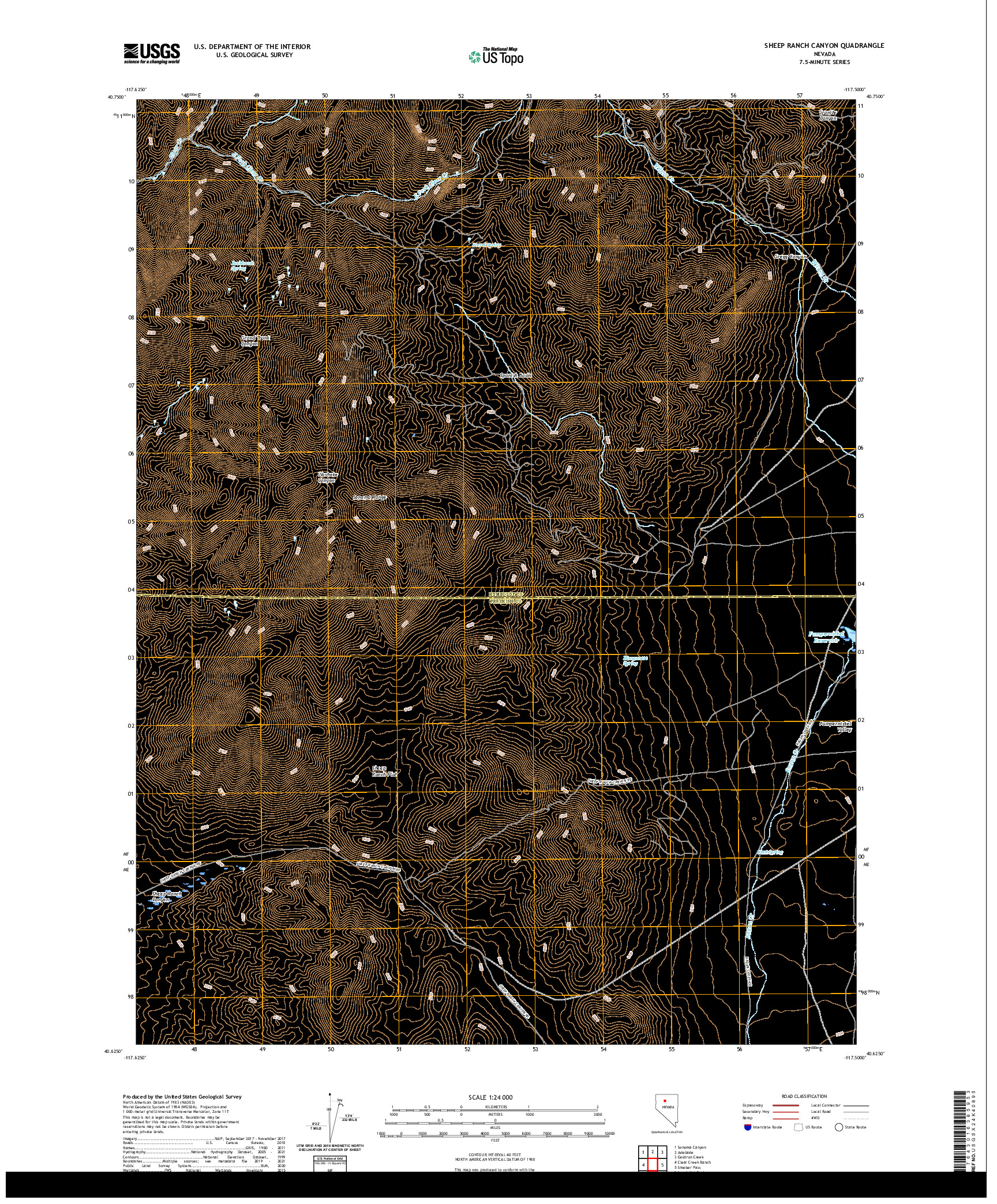 US TOPO 7.5-MINUTE MAP FOR SHEEP RANCH CANYON, NV