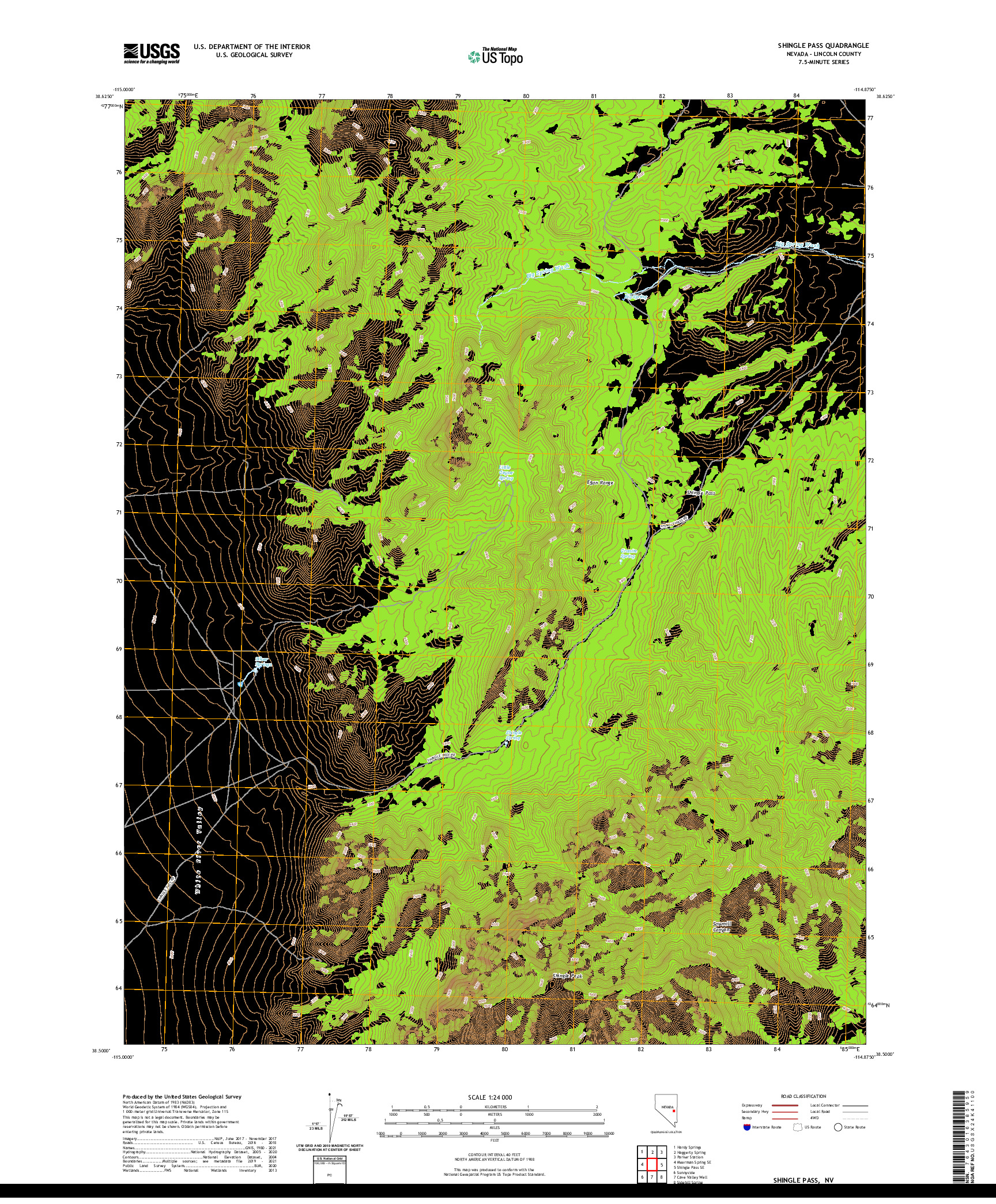 US TOPO 7.5-MINUTE MAP FOR SHINGLE PASS, NV