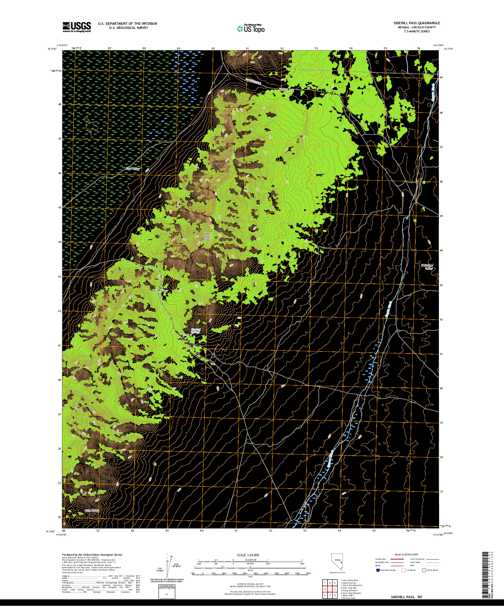 US TOPO 7.5-MINUTE MAP FOR SIDEHILL PASS, NV