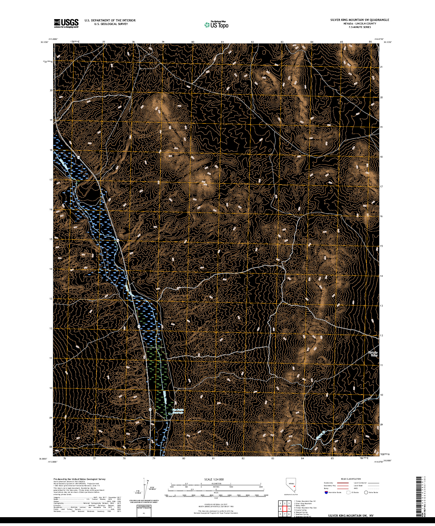 US TOPO 7.5-MINUTE MAP FOR SILVER KING MOUNTAIN SW, NV