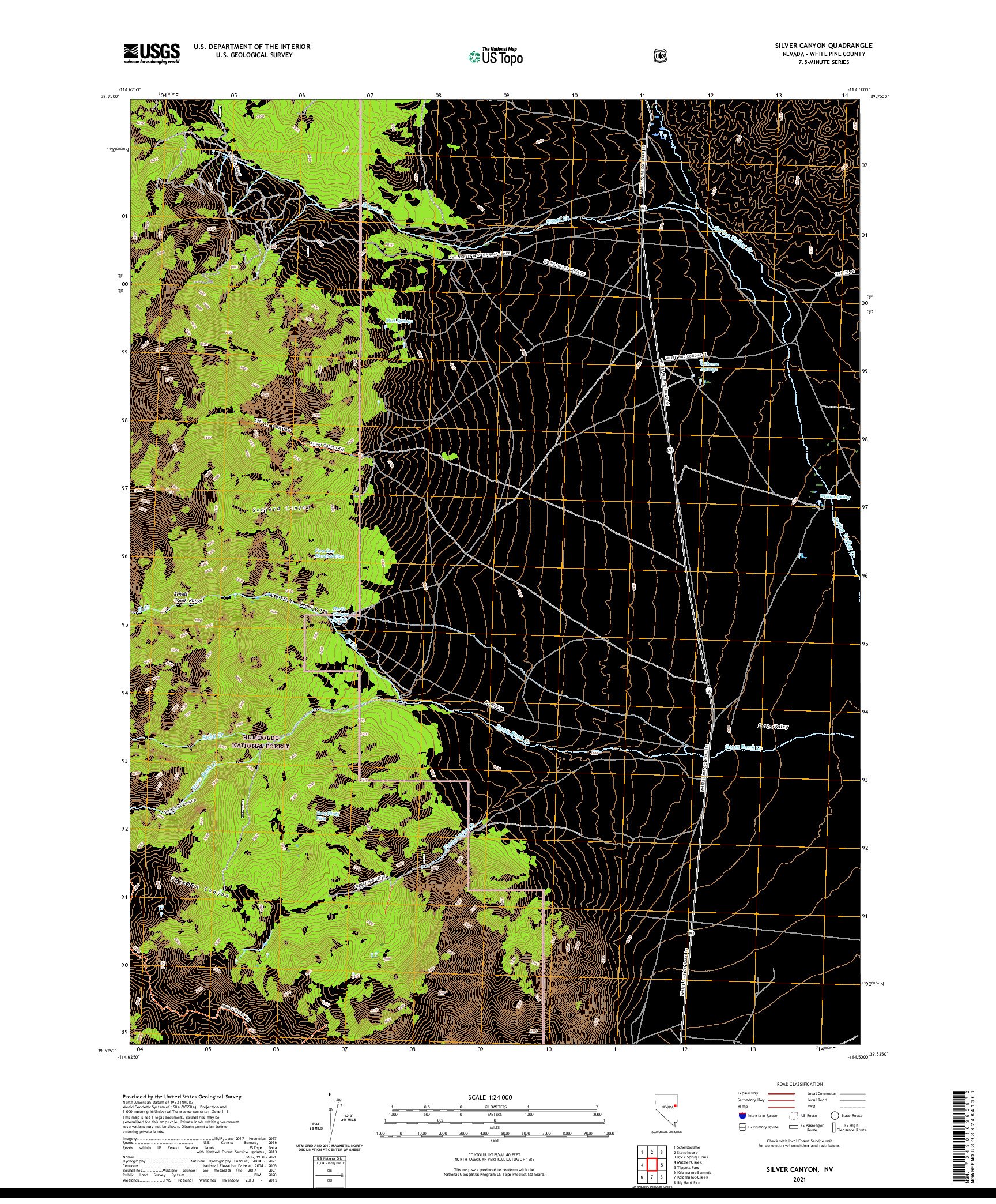 US TOPO 7.5-MINUTE MAP FOR SILVER CANYON, NV