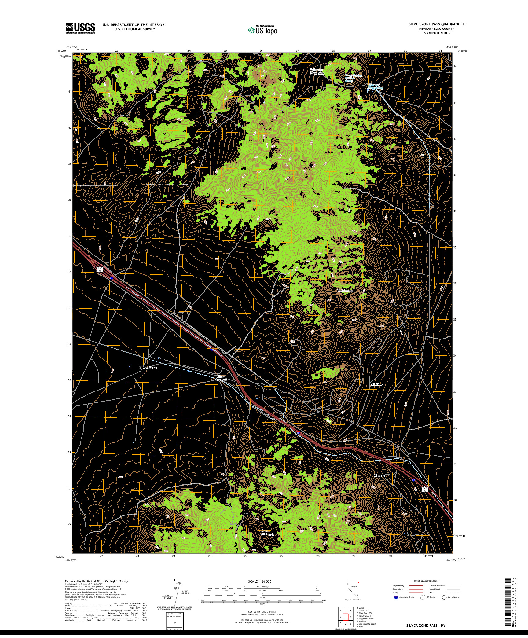 US TOPO 7.5-MINUTE MAP FOR SILVER ZONE PASS, NV