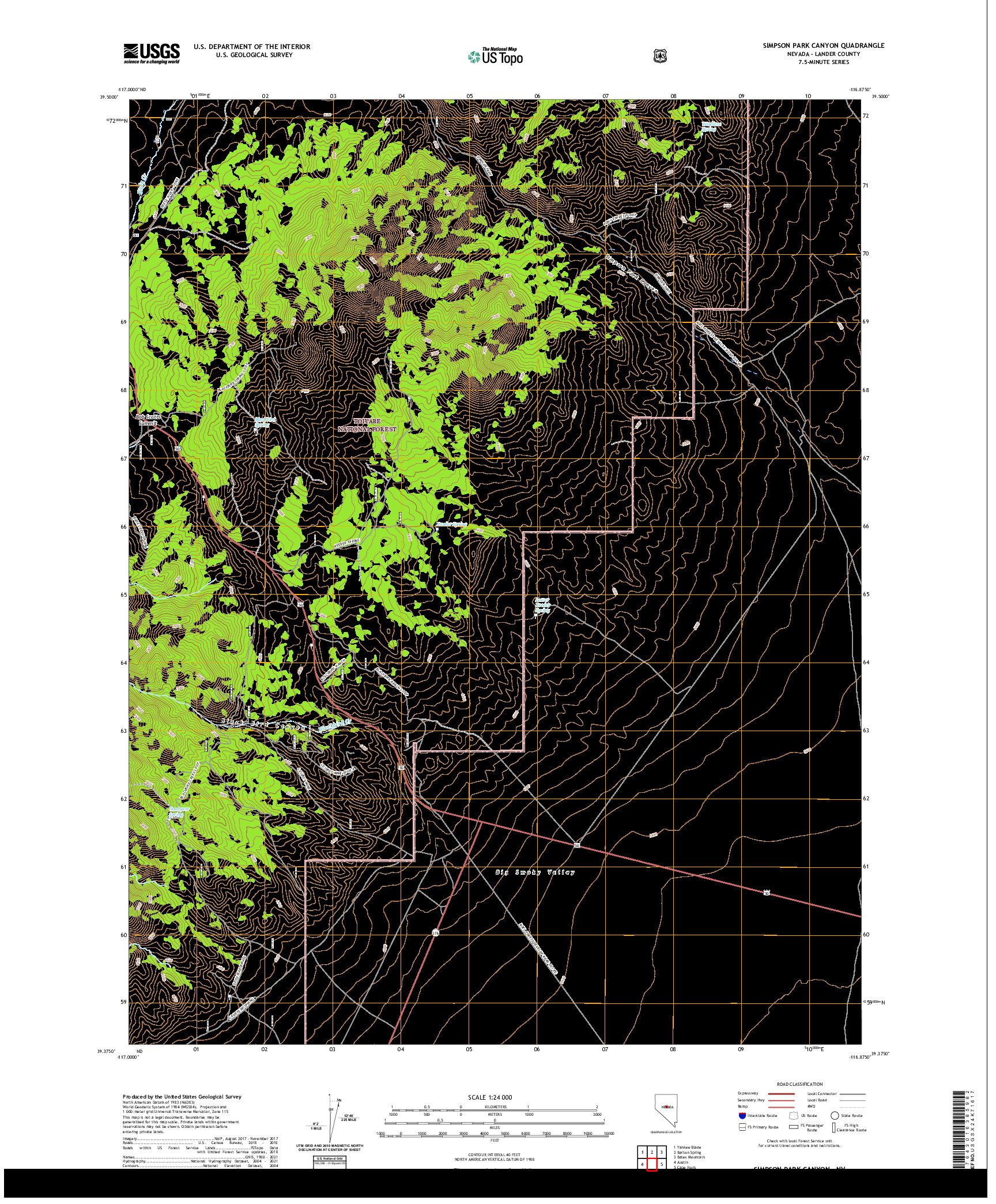 US TOPO 7.5-MINUTE MAP FOR SIMPSON PARK CANYON, NV