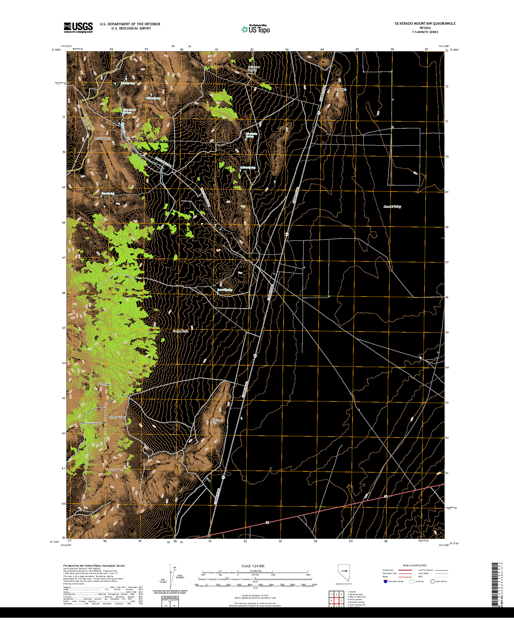 US TOPO 7.5-MINUTE MAP FOR SILVERADO MOUNTAIN, NV