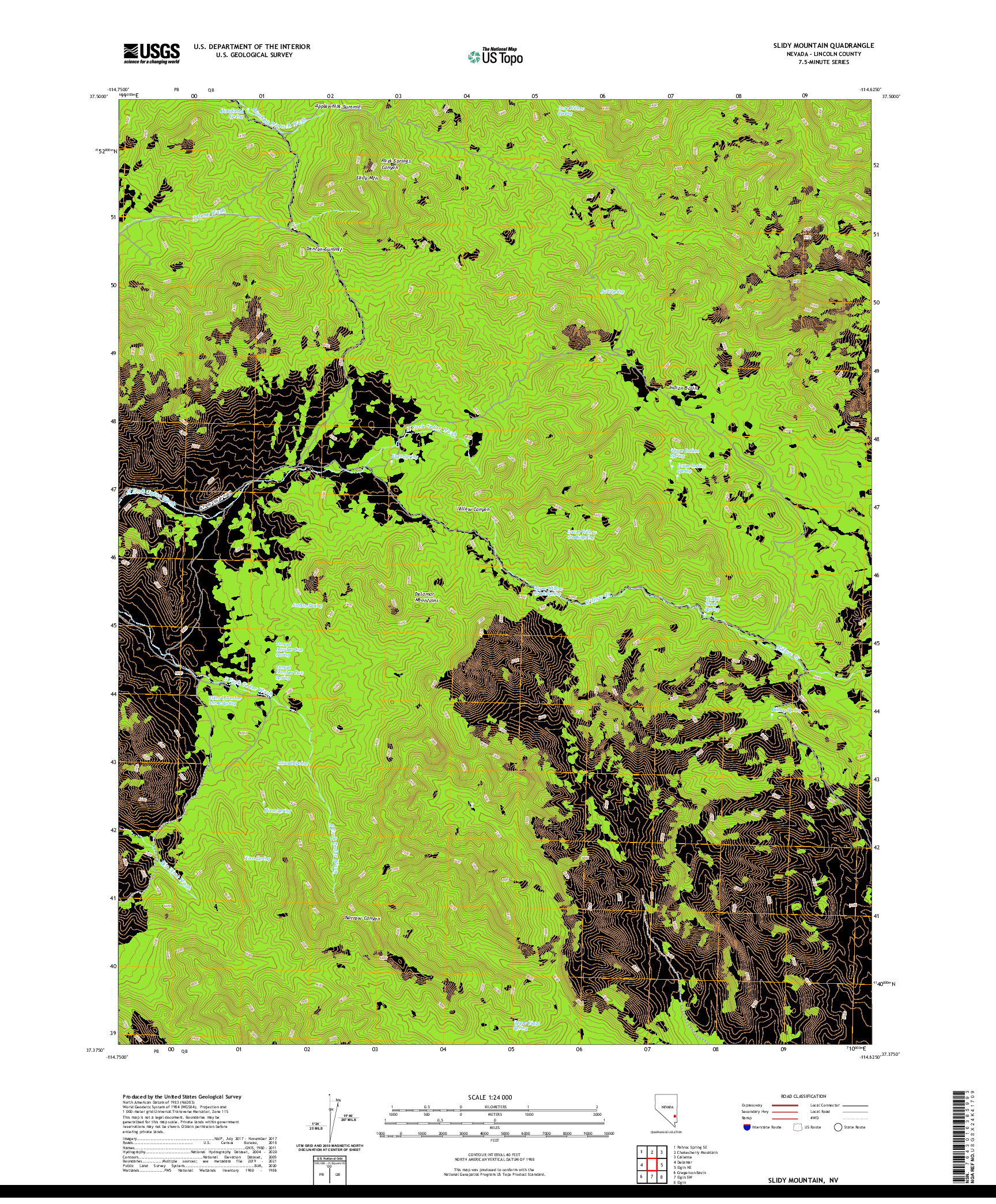 US TOPO 7.5-MINUTE MAP FOR SLIDY MOUNTAIN, NV